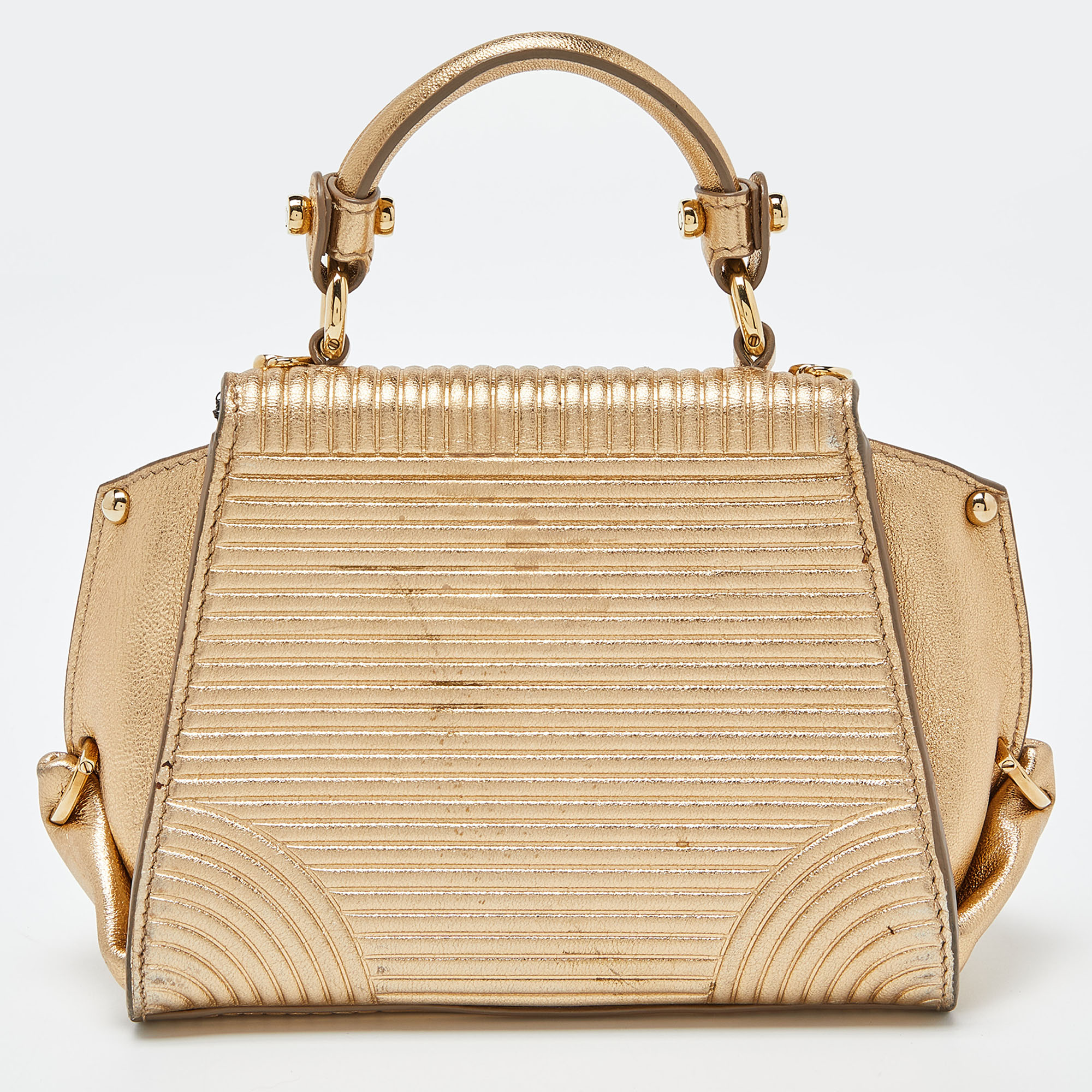 Salvatore Ferragamo Gold Leather Mini Sofia Top Handle Bag