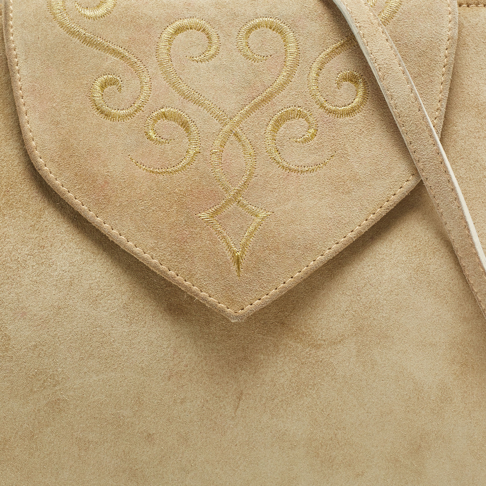 Salvatore Ferragamo Cream Suede And Leather Embroidered Flap Crossbody Bag