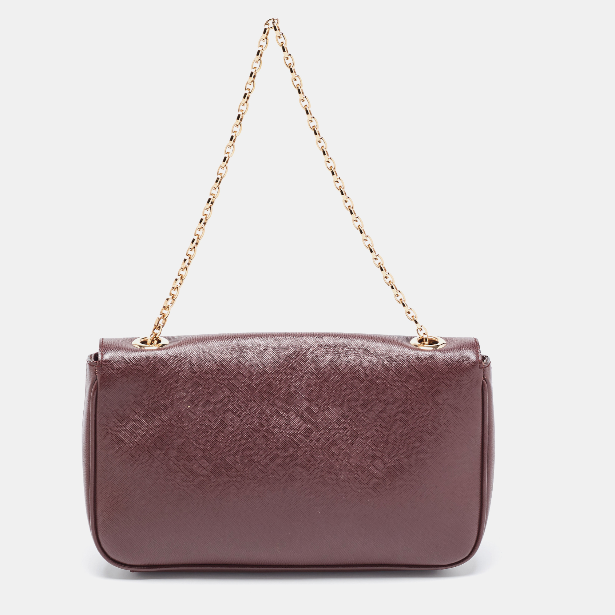 Salvatore Ferragamo Burgundy Leather Gancini Flap Chain Shoulder Bag