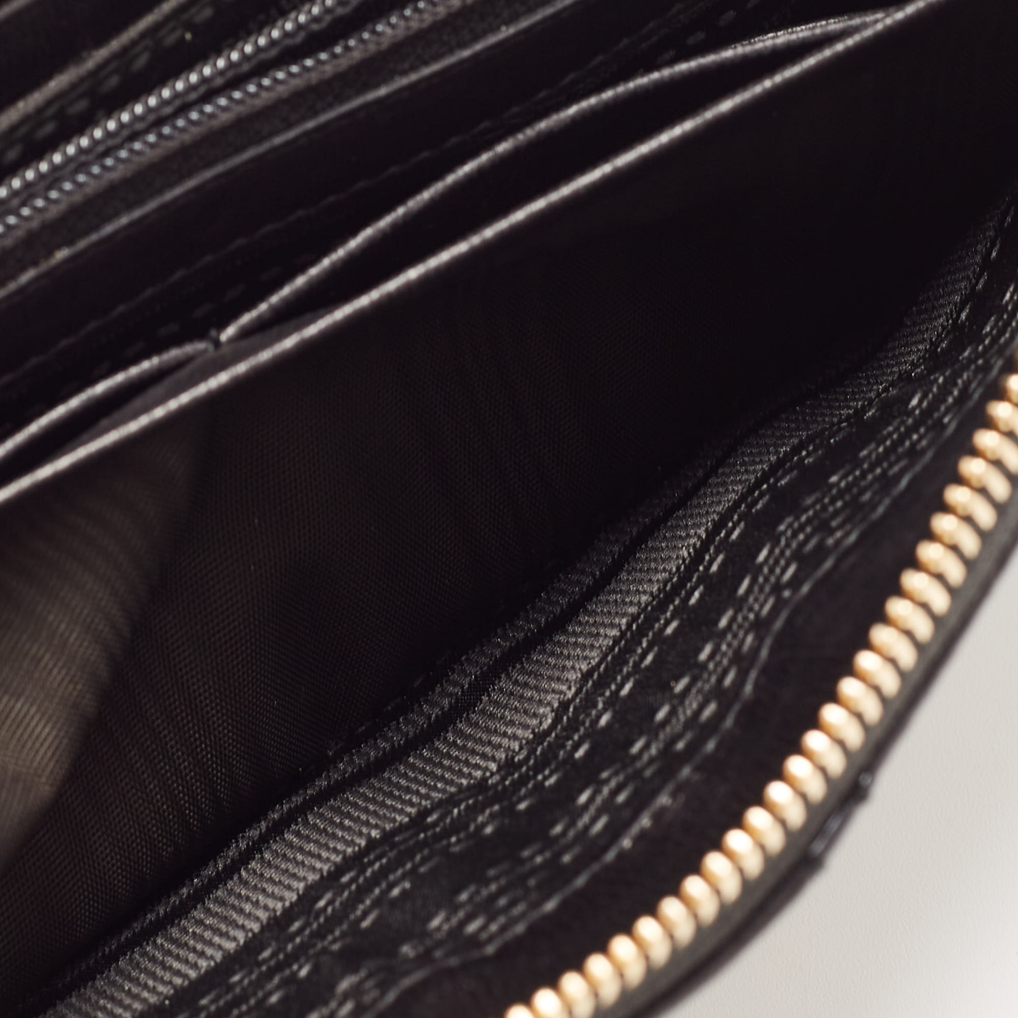 Salvatore Ferragamo Black Leather Square Quilt Zip Around Wallet