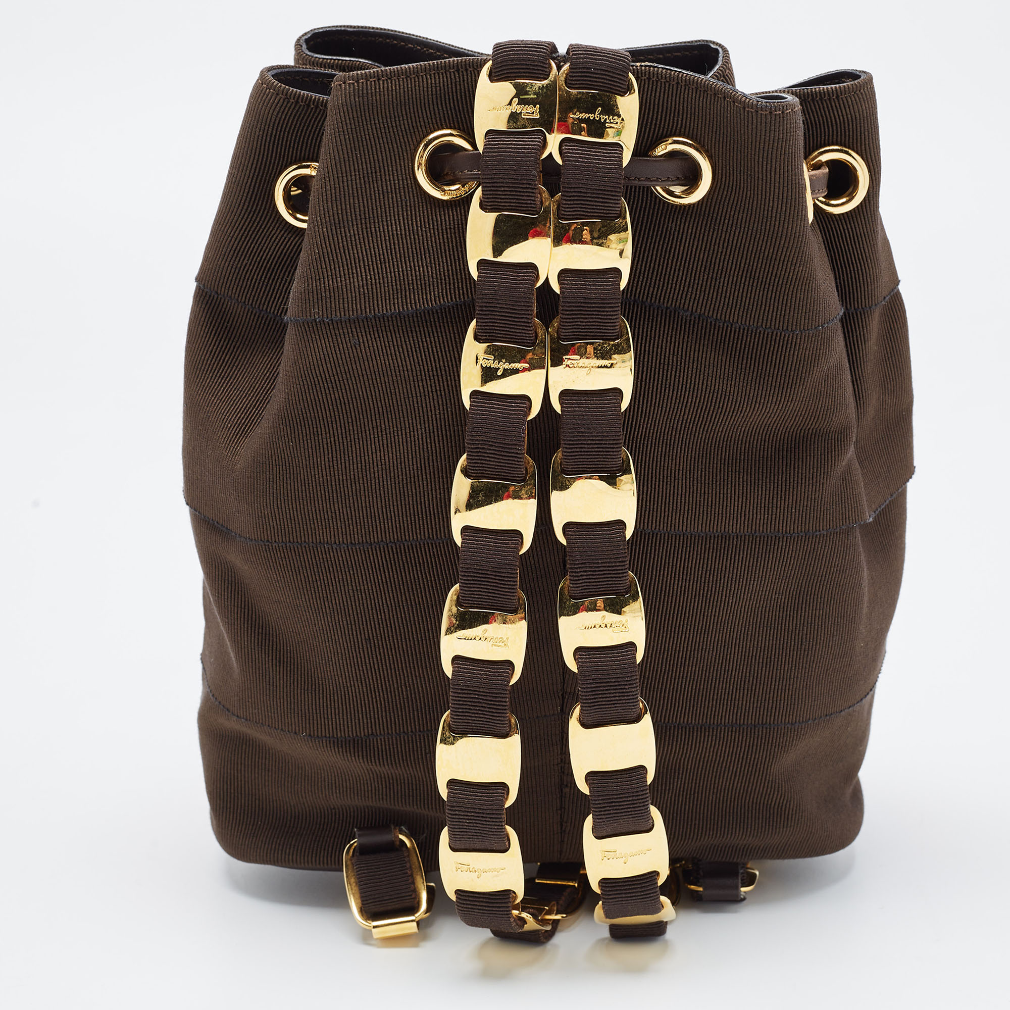 Salvatore Ferragamo Brown Nylon And Leather Mini Vintage Backpack