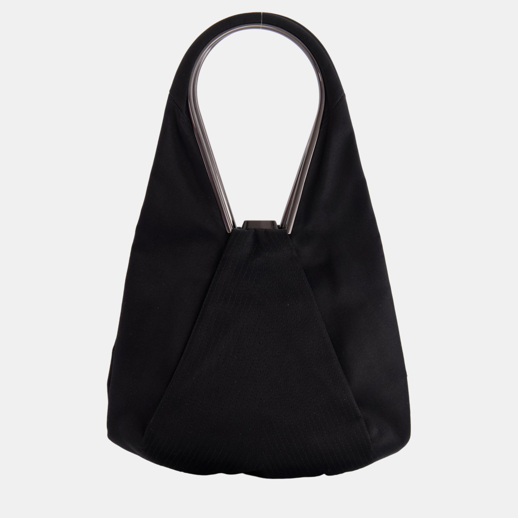 Salvatore ferragamo black satin top handle bag
