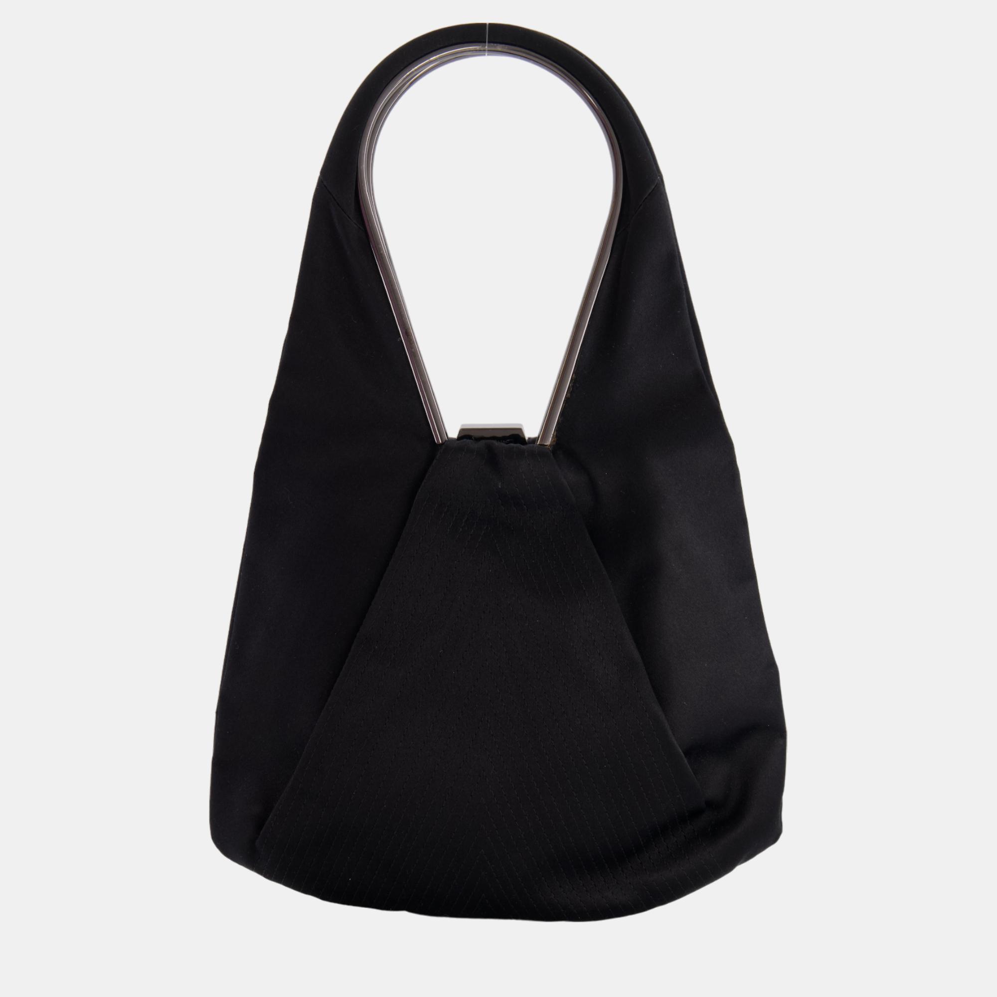 Salvatore Ferragamo Black Satin Top Handle Bag