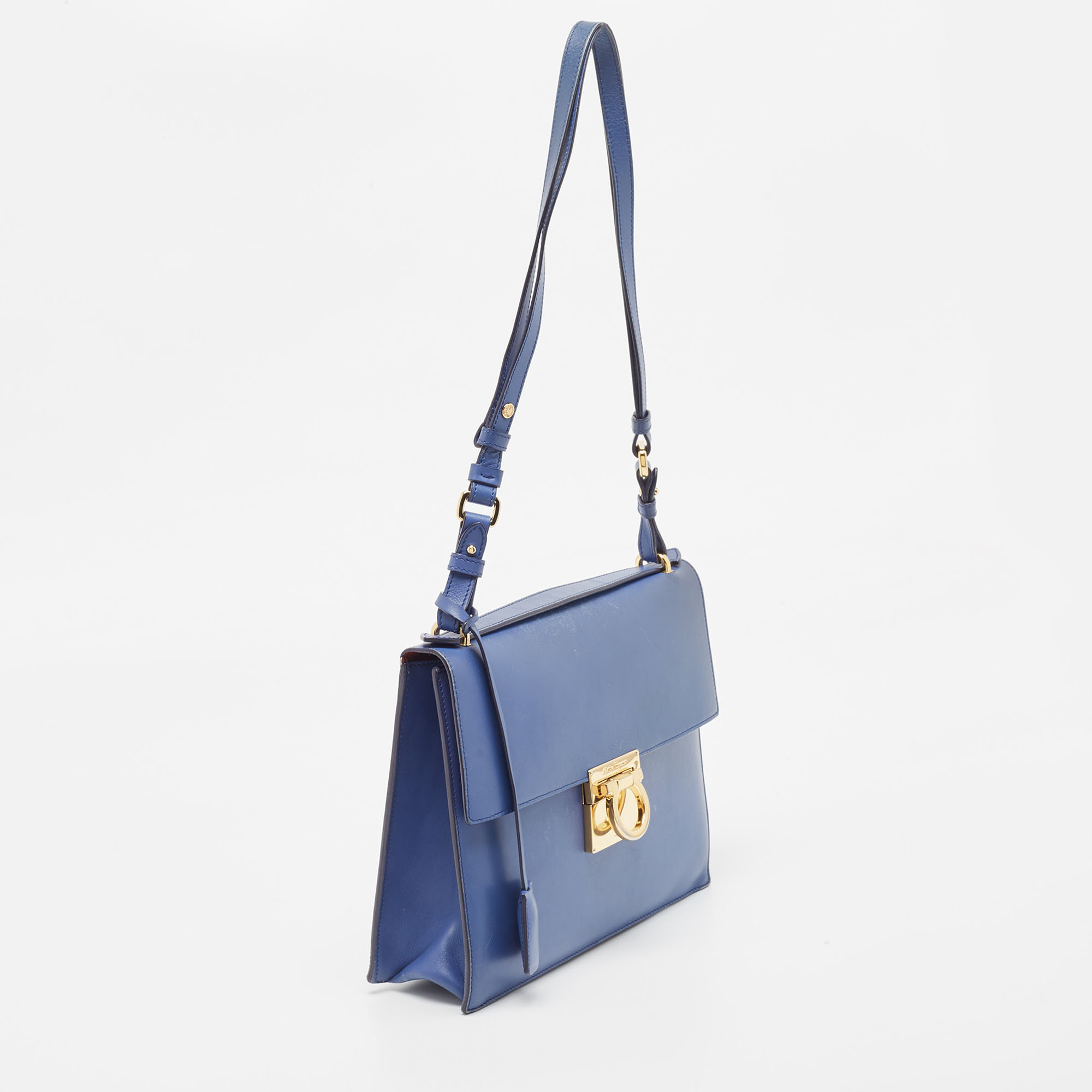 Salvatore Ferragamo Blue Leather Marisol Top Handle Bag