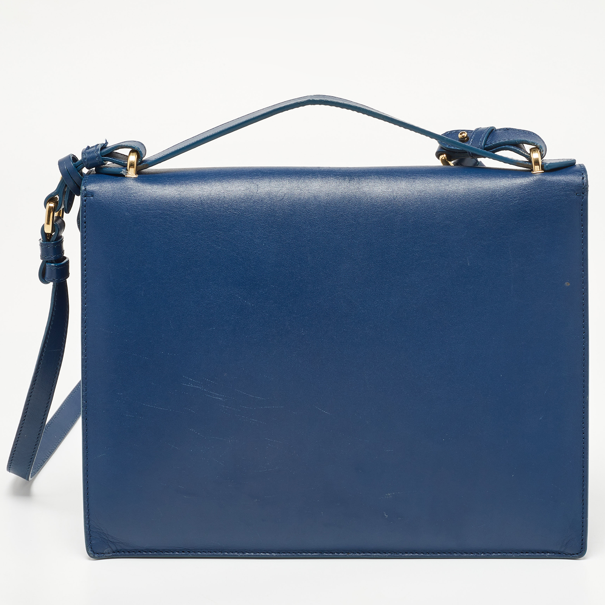 Salvatore Ferragamo Navy Blue Leather Gancio Lock Shoulder Bag