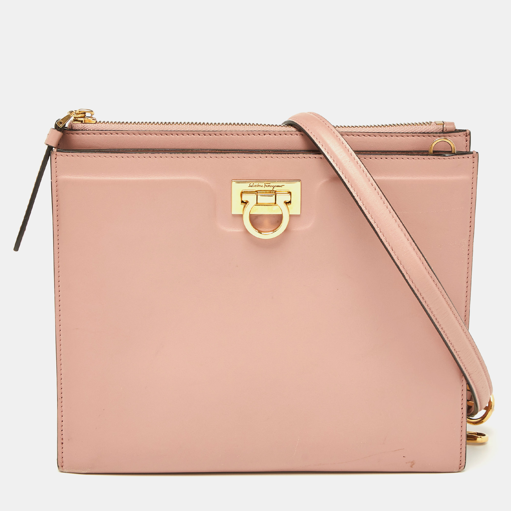 Salvatore Ferragamo Pink Leather Trifolio Crossbody Bag