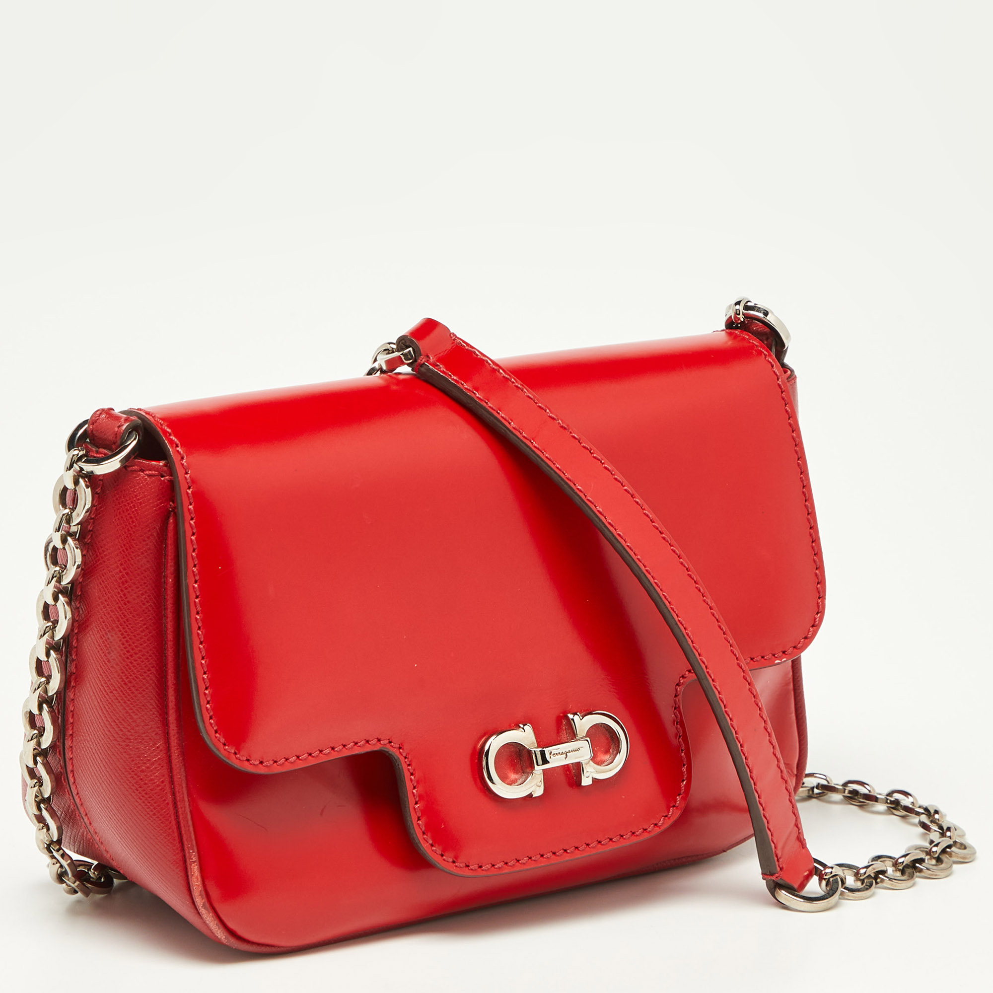Salvatore Ferragamo Red Glossy Leather Rory Crossbody Bag