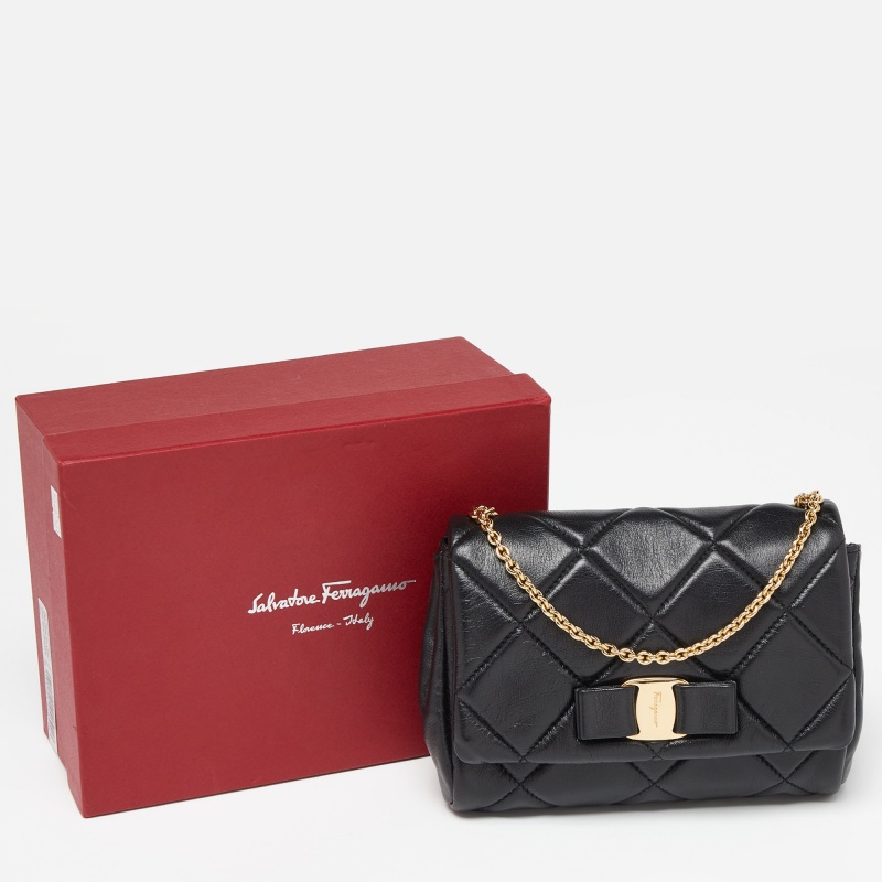 Salvatore Ferragamo Black Quilted Leather Miss Vara Shoulder Bag
