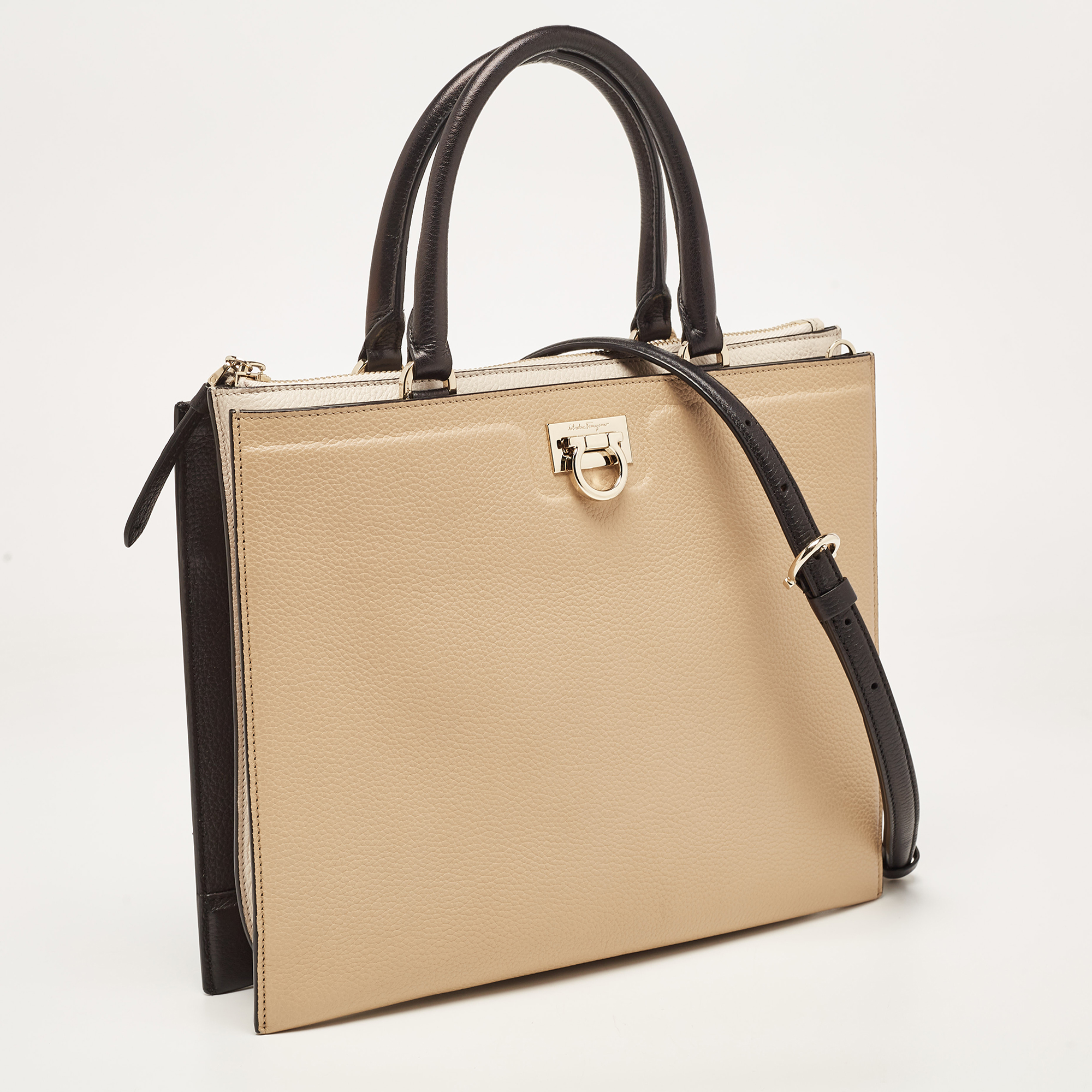 Salvatore Ferragamo Tricolor Leather Trifolio Top Handle Bag