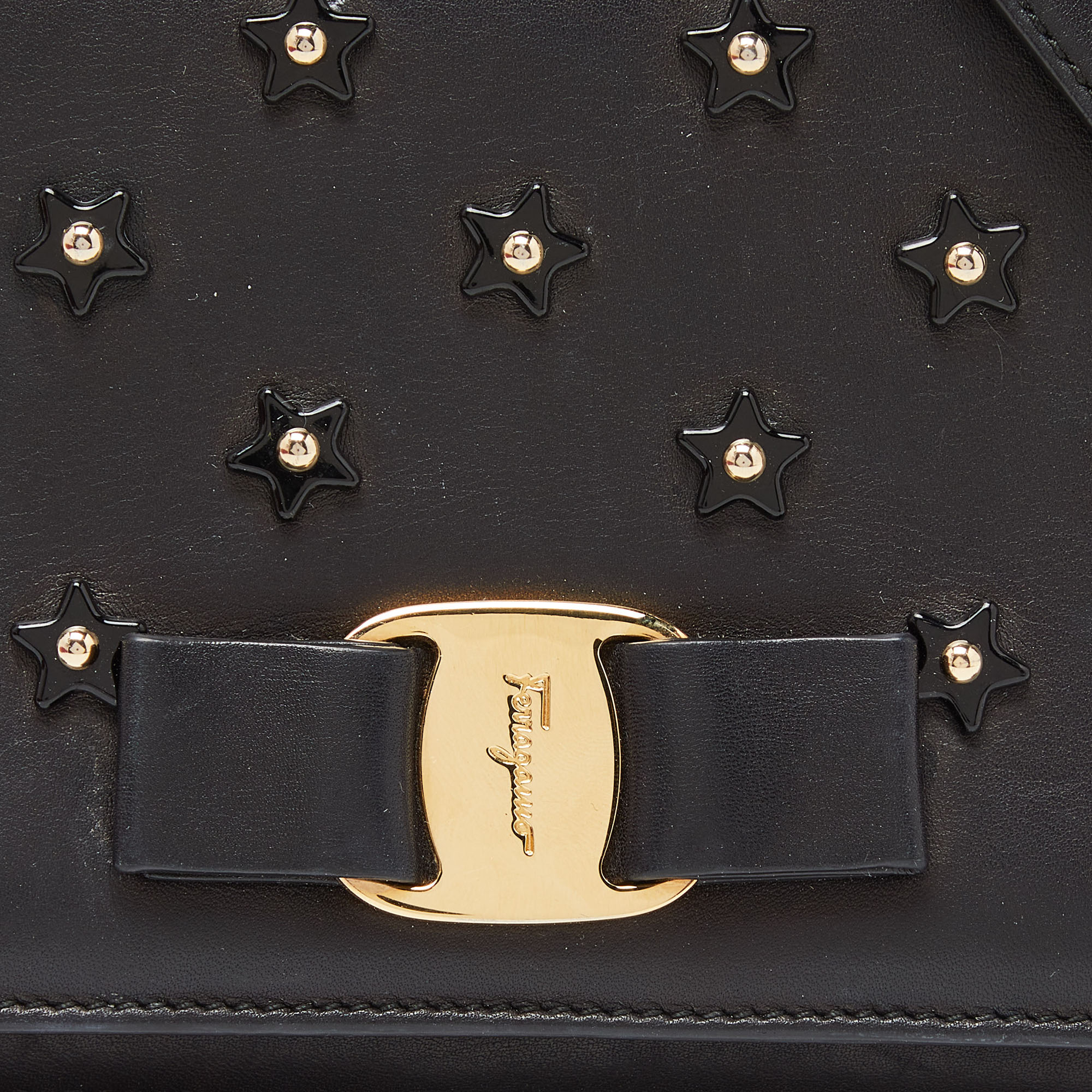 Salvatore Ferragamo Black Leather Vara Bow Embellished Crossbody Bag