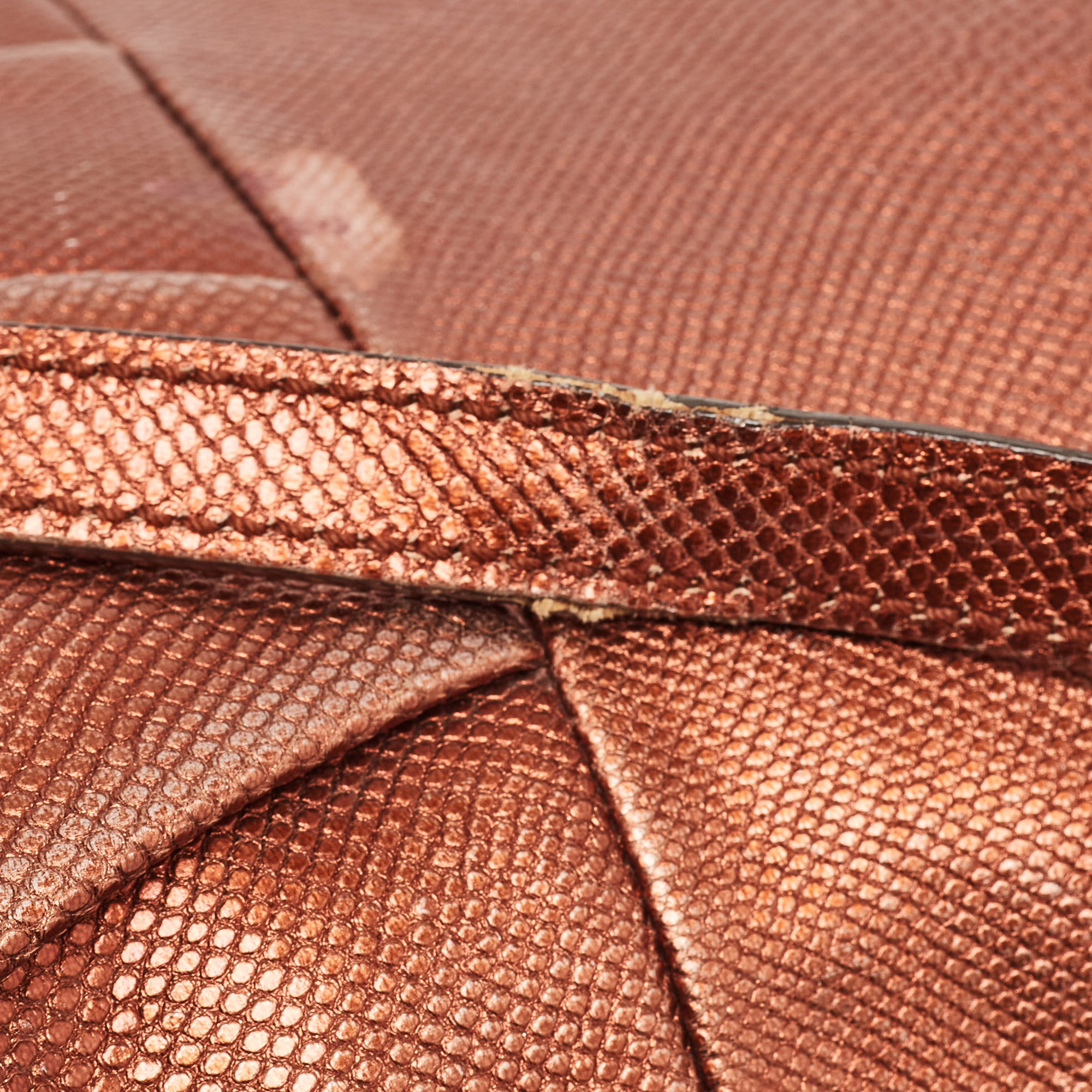Salvatore Ferragamo Bronze Karung Leather Frame Clutch Bag