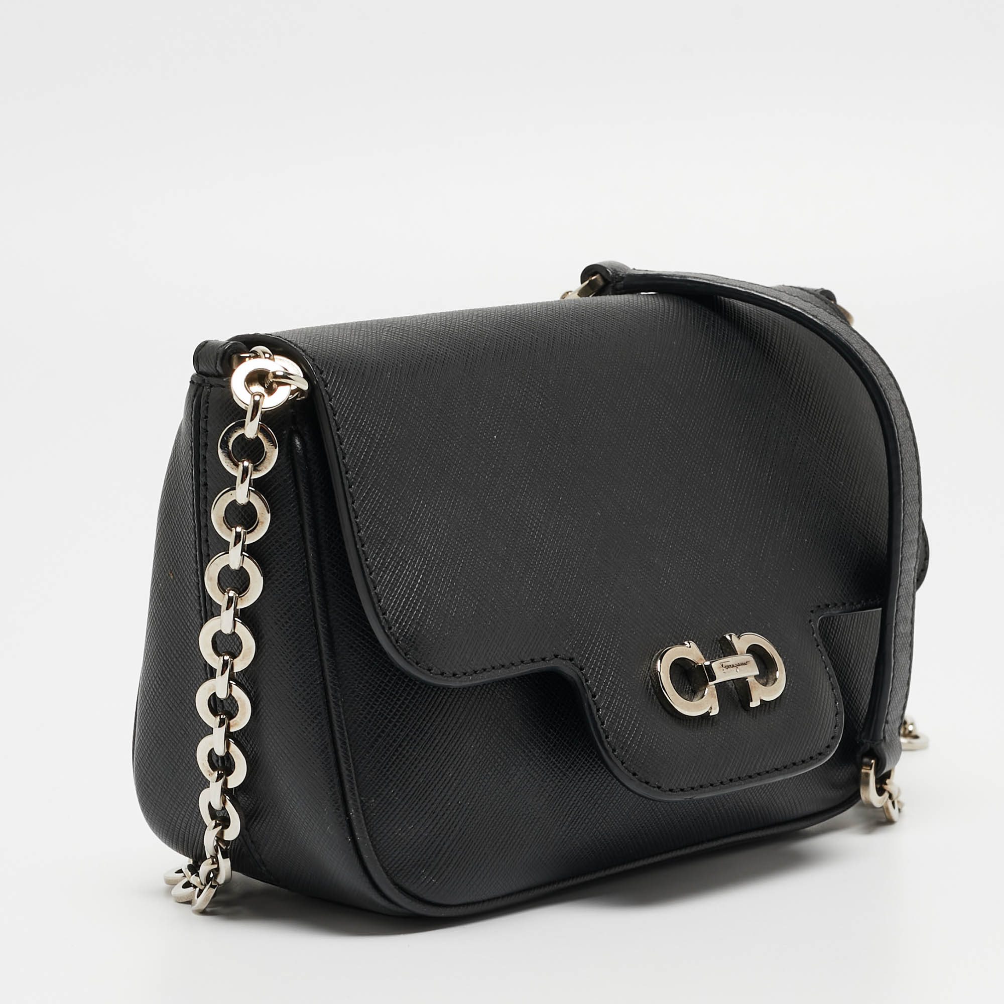 Salvatore Ferragamo Black Leather Gancini Icona Vit Paris Crossbody Bag