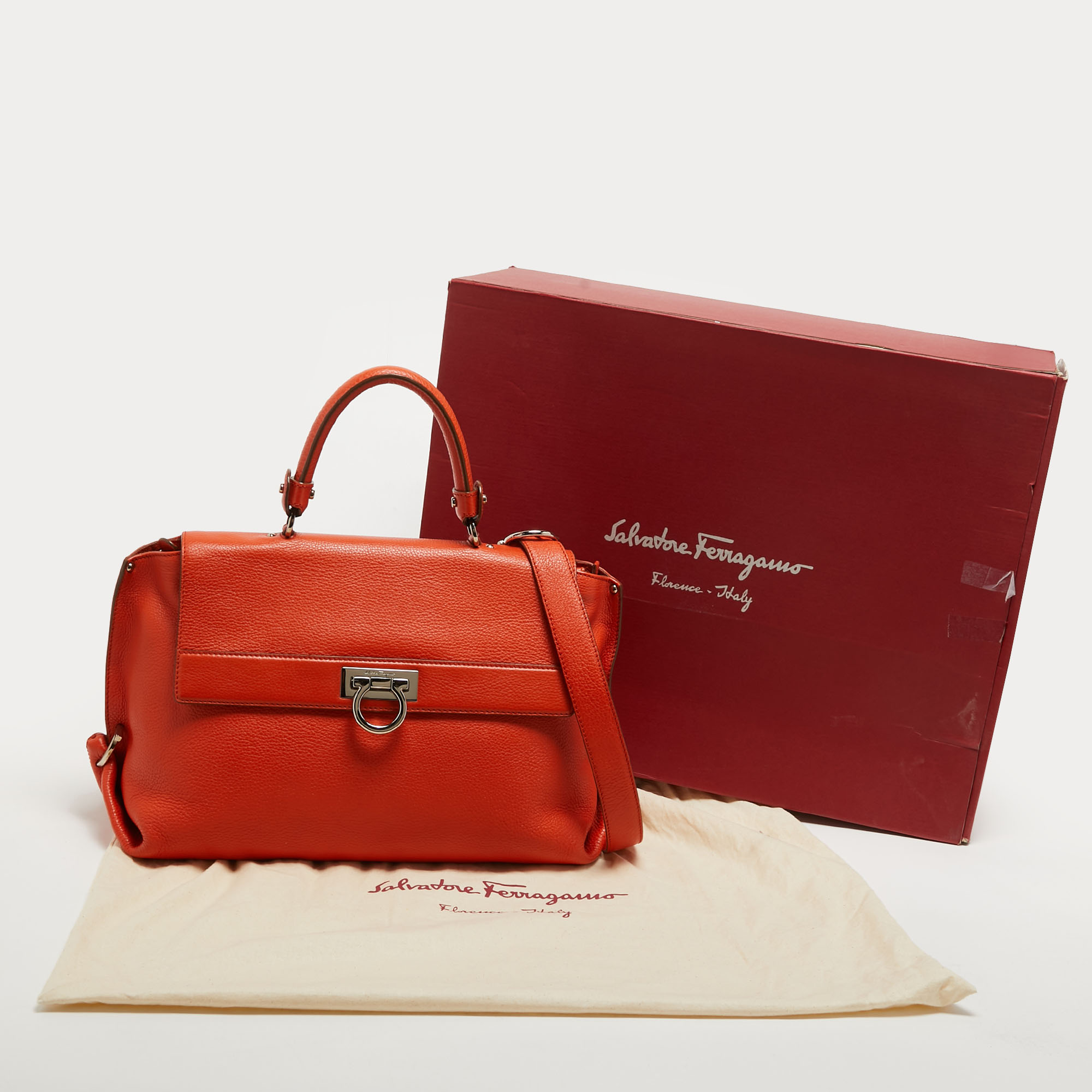 Salvatore Ferragamo Orange Leather Large Sofia Top Handle Bag