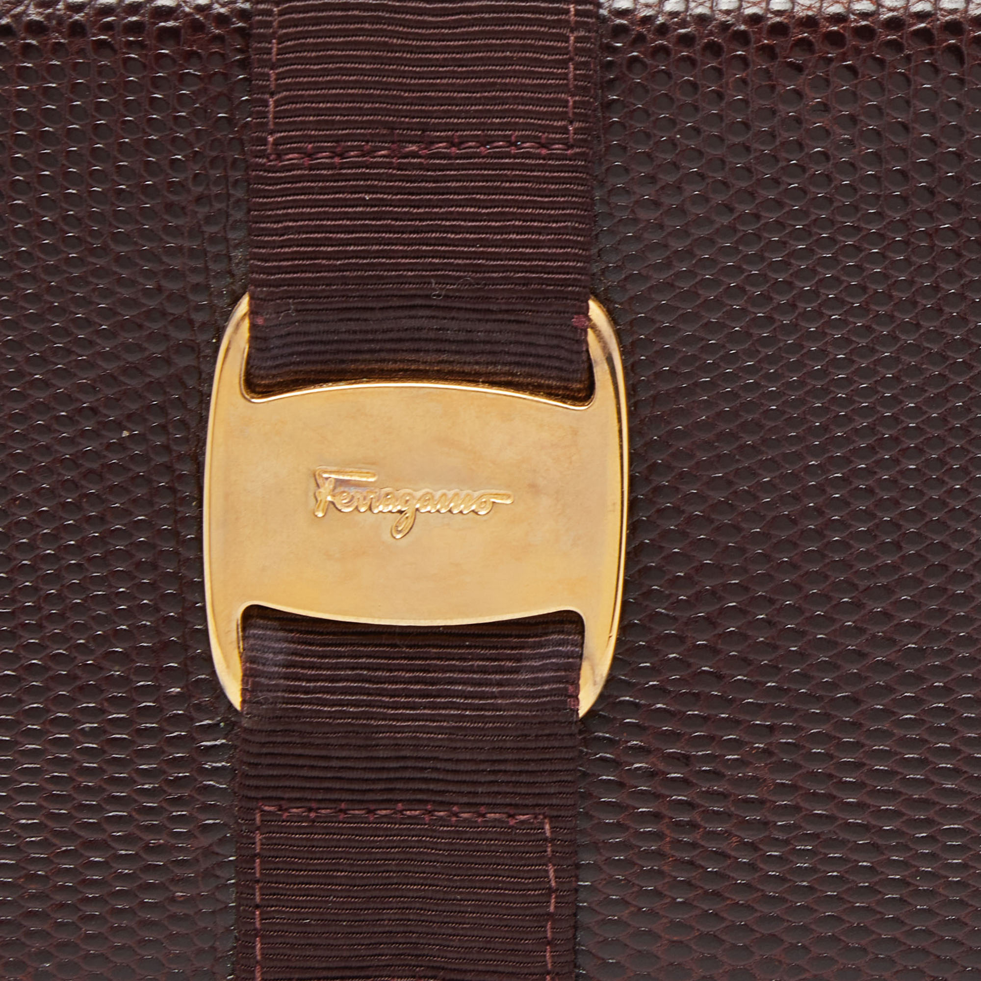Salvatore Ferragamo Burgundy Lizard Embossed Leather Vara Bow Continental Wallet