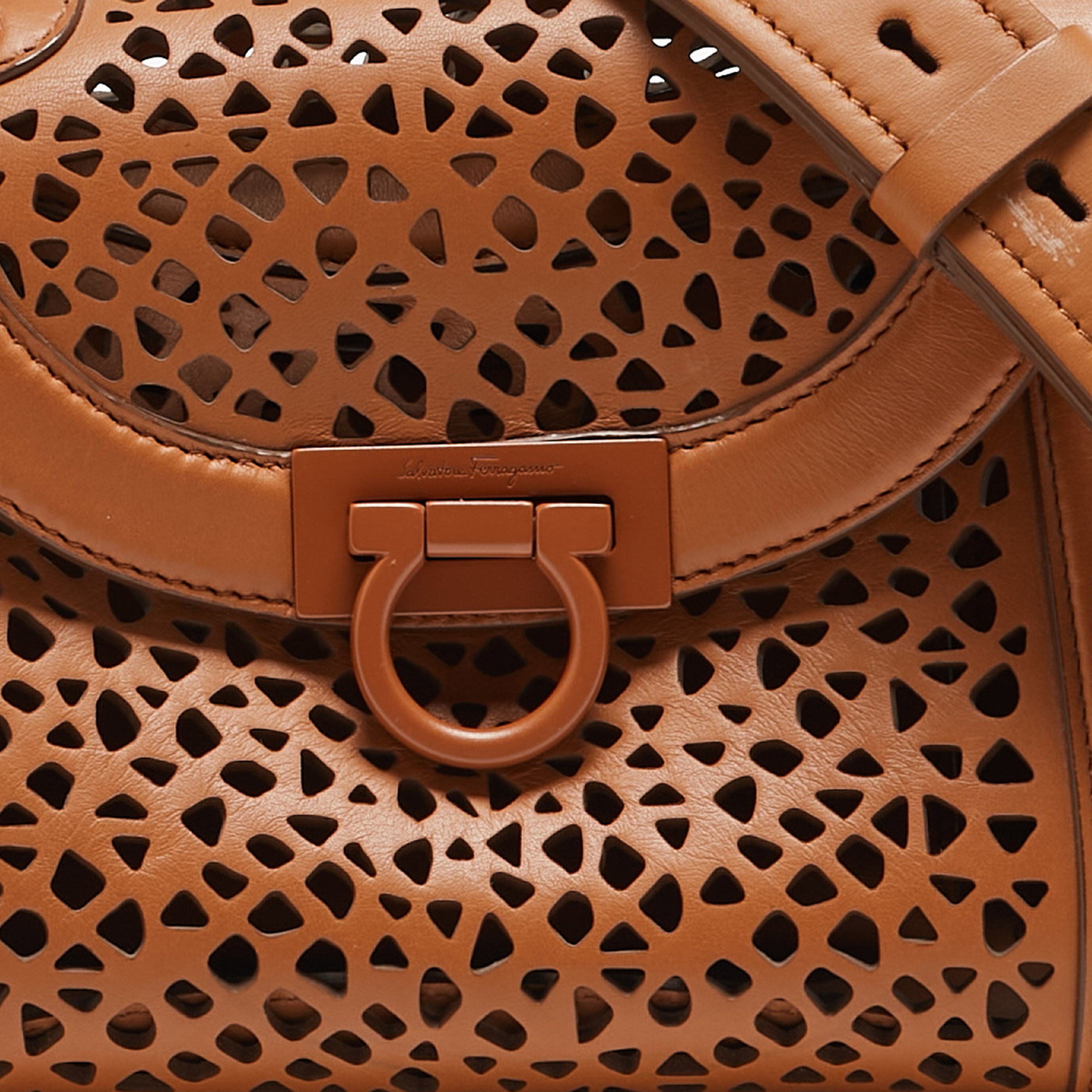 Salvatore Ferragamo Brown Laser Cut Leather Sofia Top Handle Bag