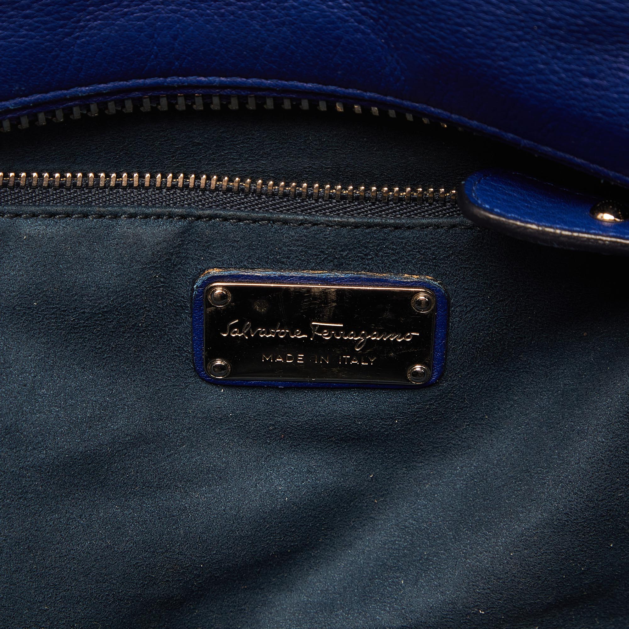 Salvatore Ferragamo Blue Leather Zip Tote