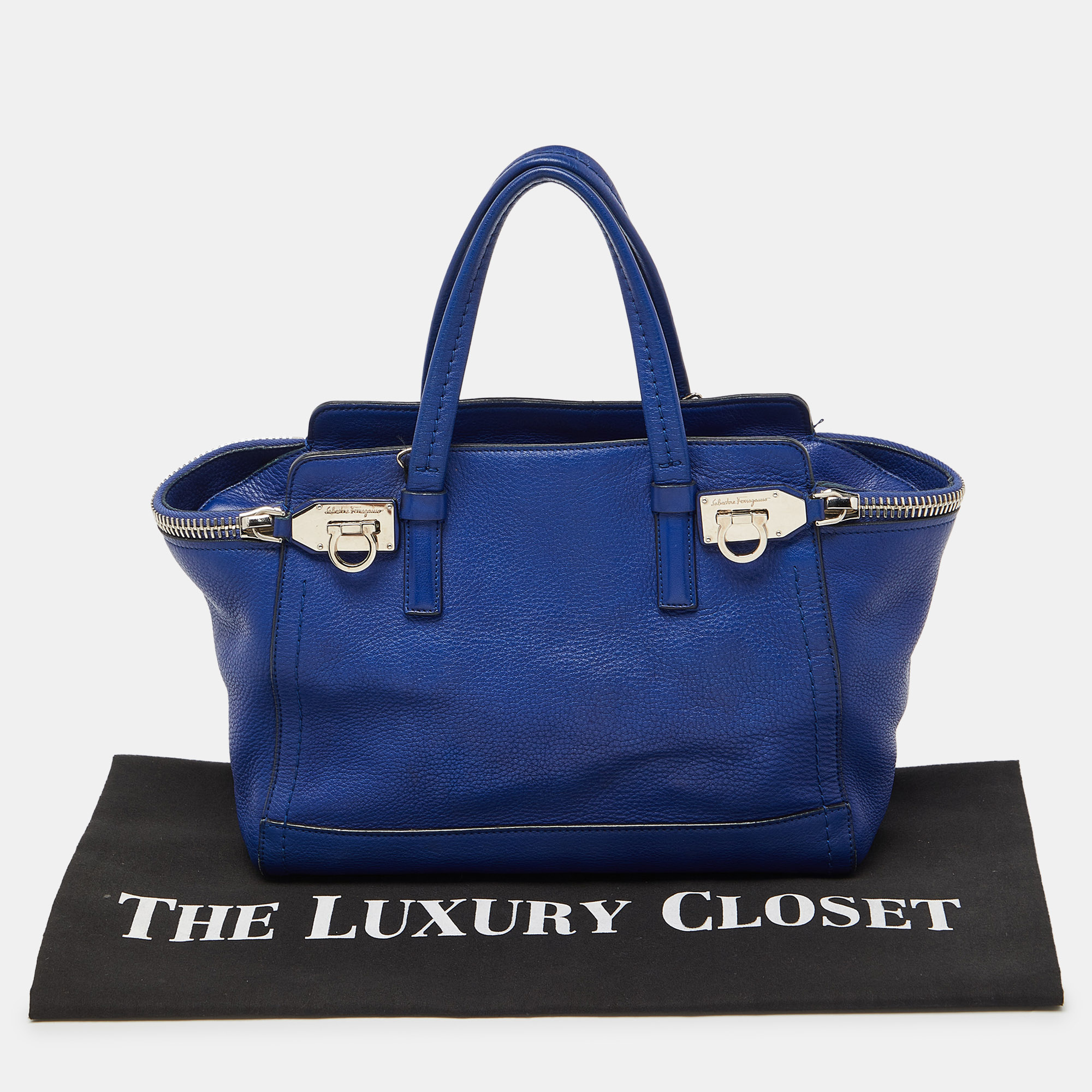 Salvatore Ferragamo Blue Leather Zip Tote