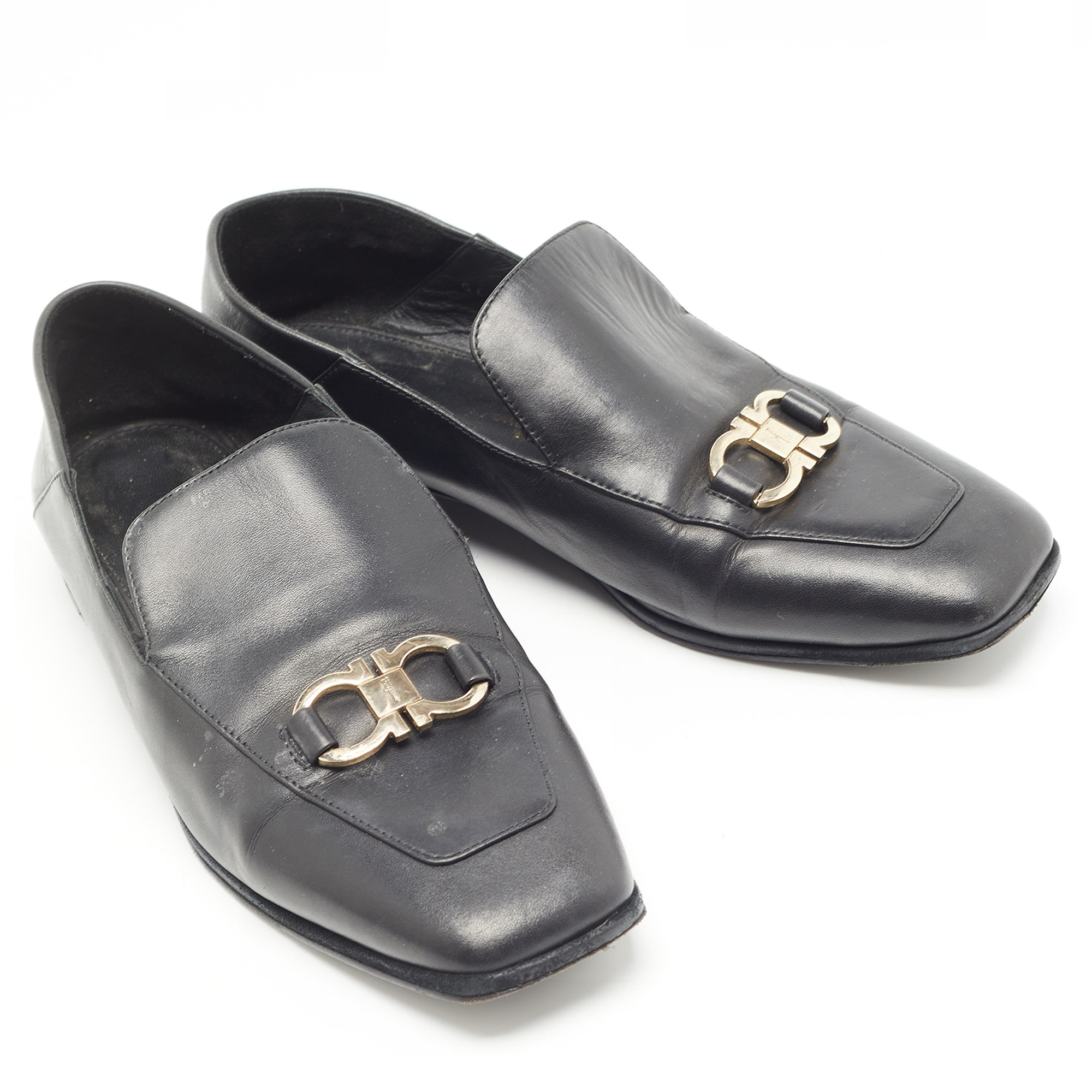 Salvatore Ferragamo Black Leather Cesaro Loafers Size 36.5