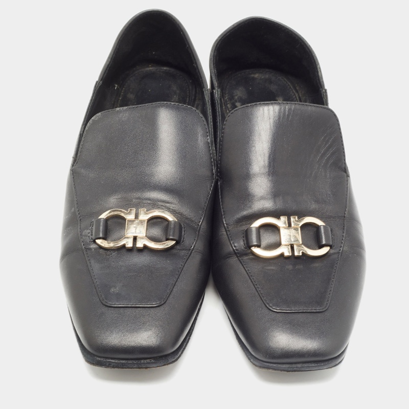 Salvatore Ferragamo Black Leather Cesaro Loafers Size 36.5