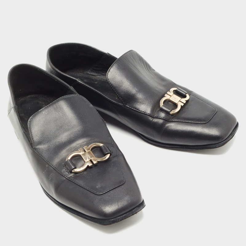 Salvatore Ferragamo Black Leather Cesaro Loafers Size 36.5