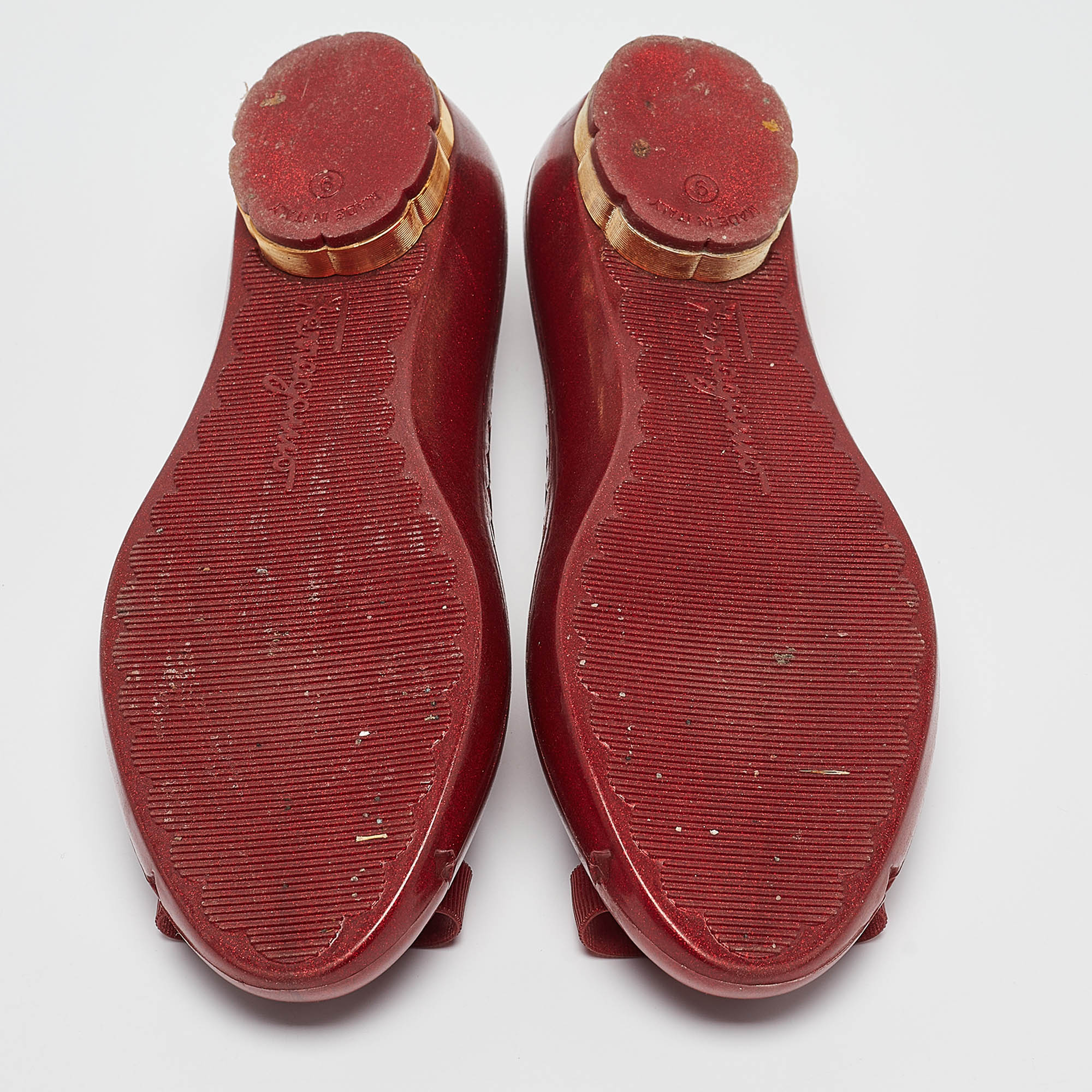 Salvatore Ferragamo Red Jelly Ballet Flats Size 39.5