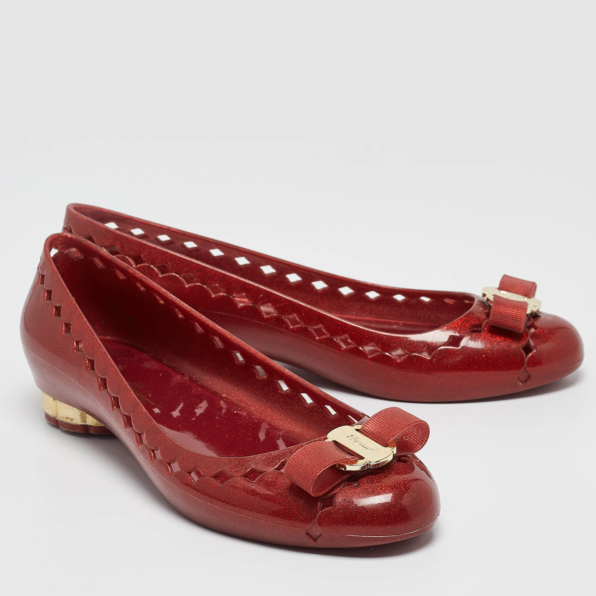 Salvatore Ferragamo Red Jelly Ballet Flats Size 39.5