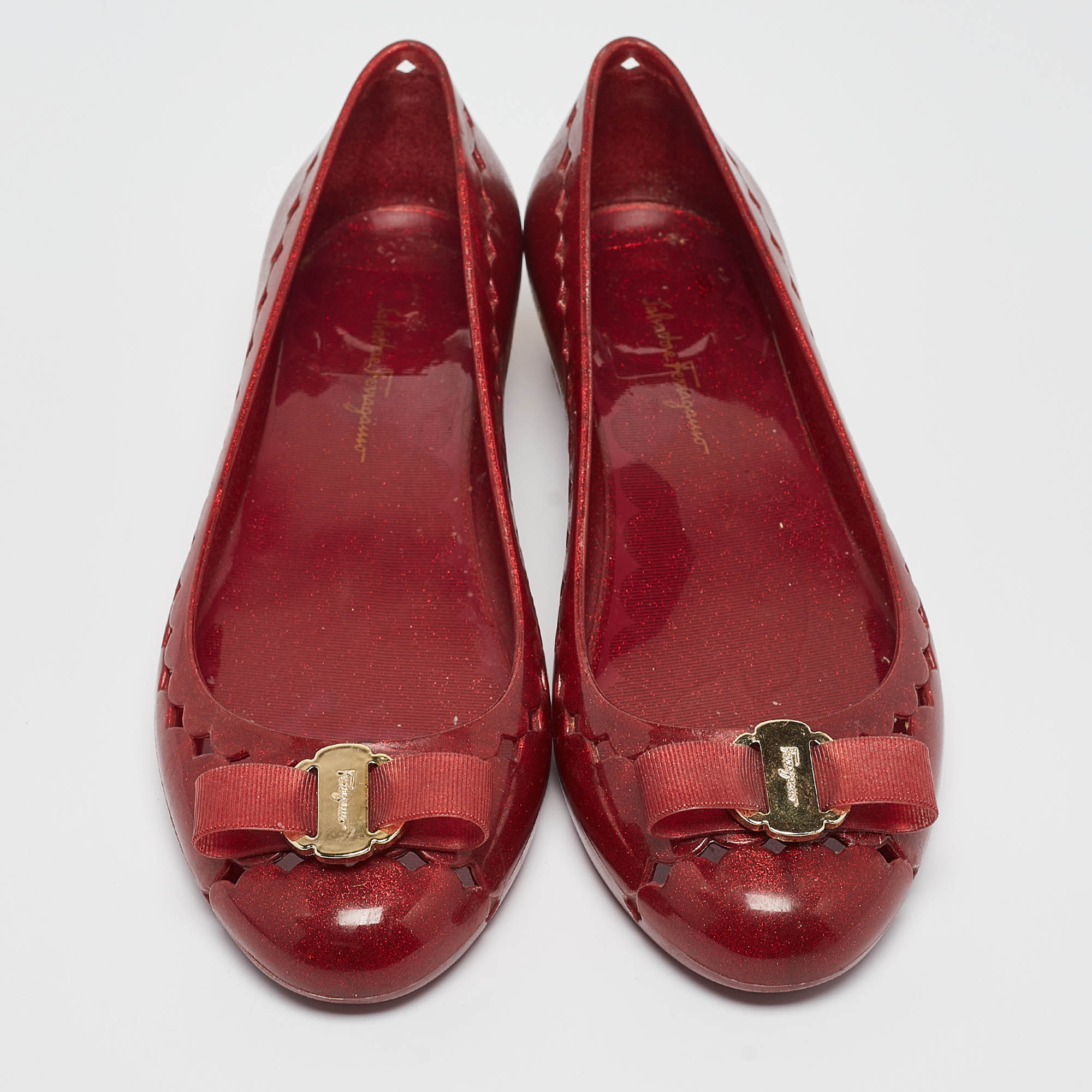 Salvatore Ferragamo Red Jelly Ballet Flats Size 39.5