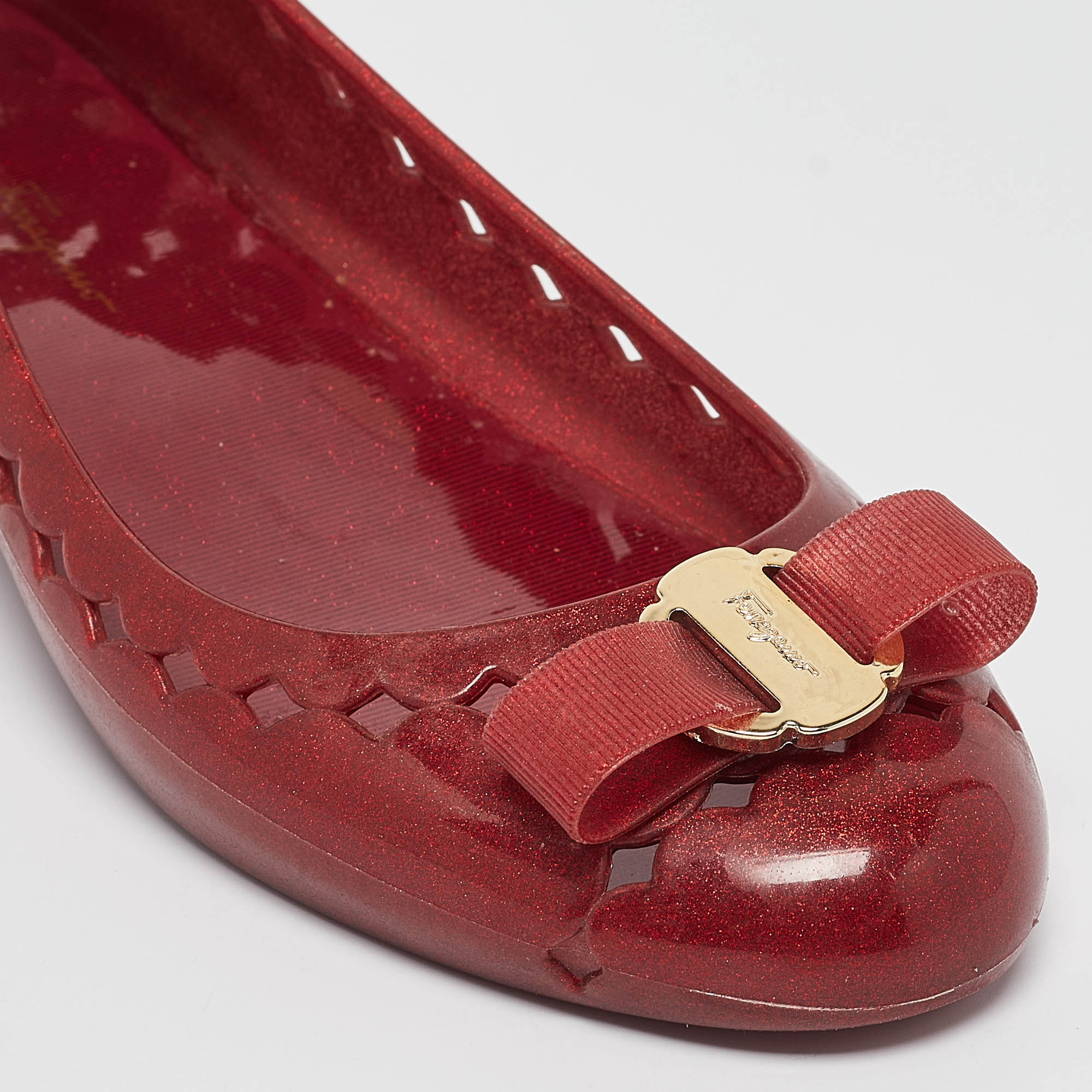 Salvatore Ferragamo Red Jelly Ballet Flats Size 39.5