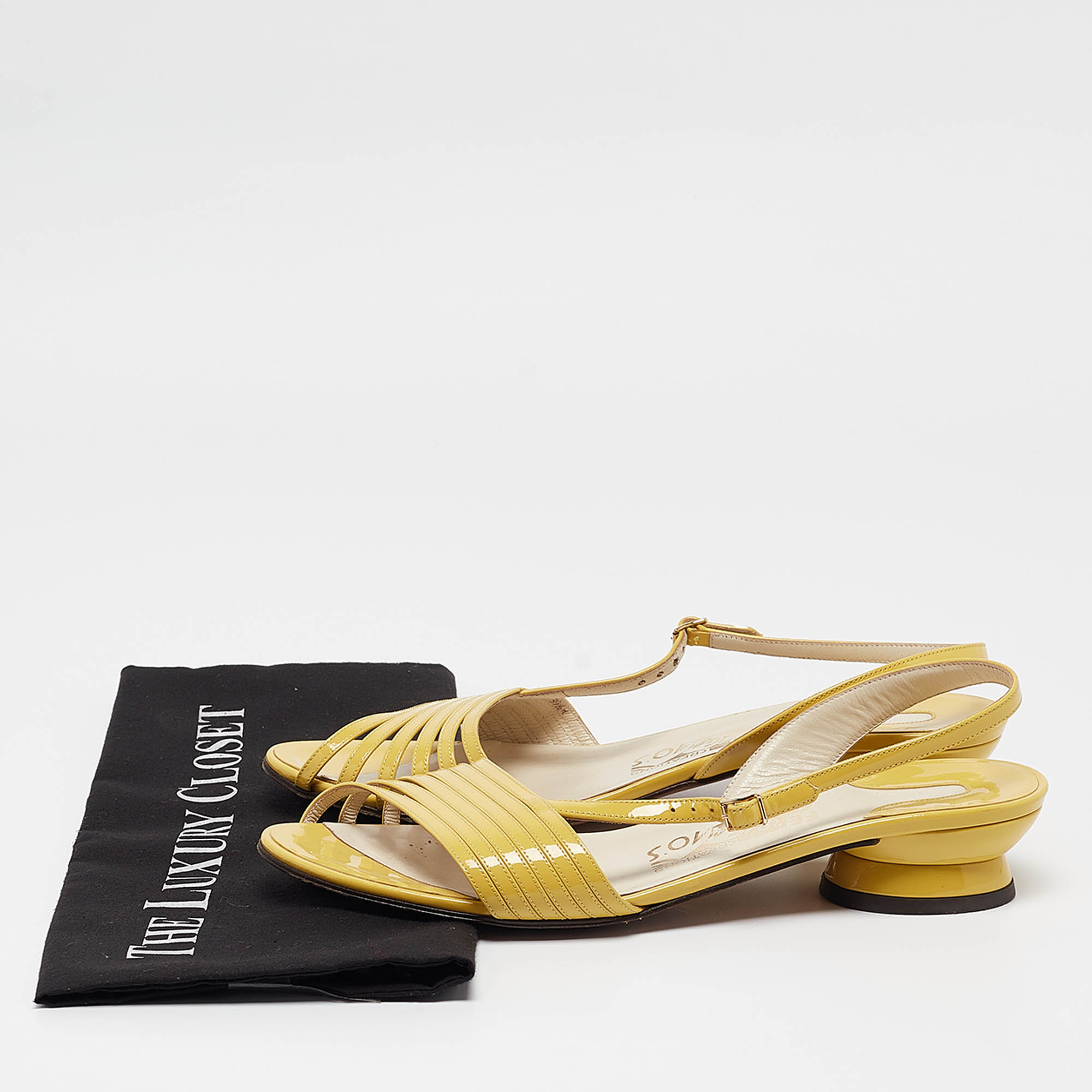 Salvatore Ferragamo Yellow Patent Leather Slingback Sandals Size 39.5