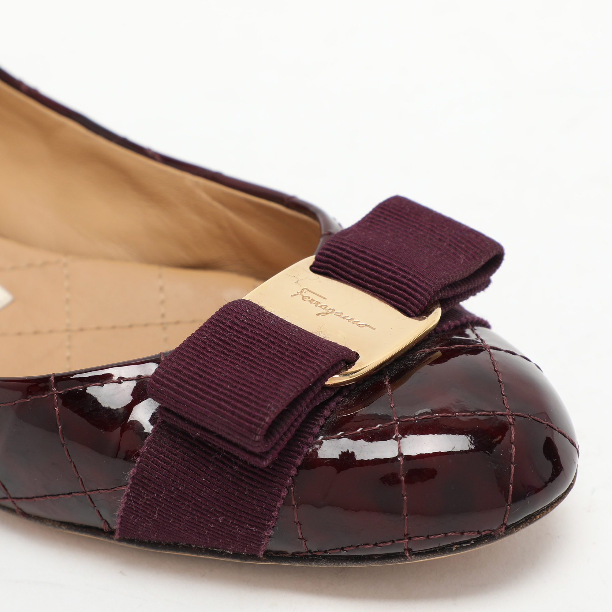 Salvatore Ferragamo Burgundy Patent Leather Varina Ballet Flats Size 36