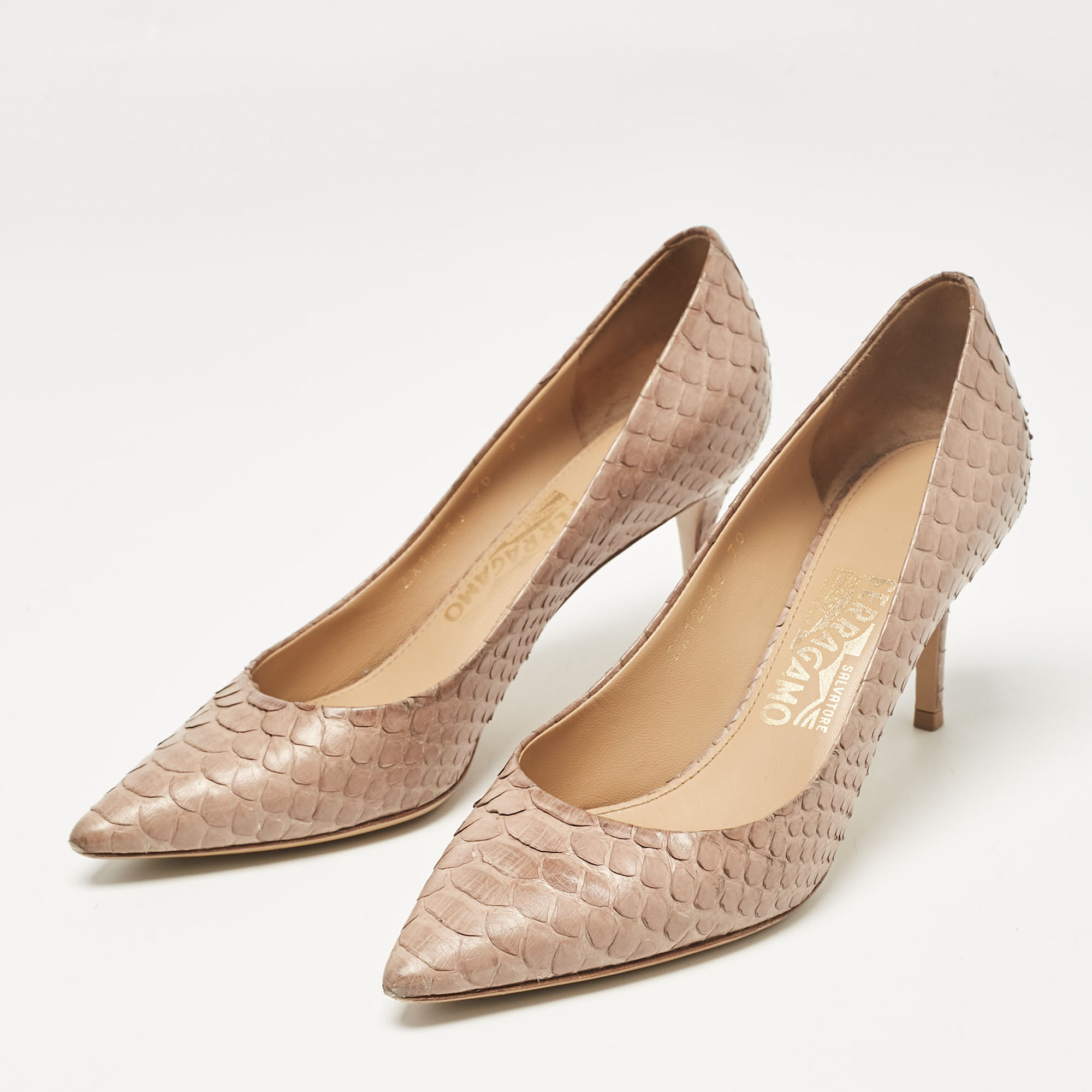 Salvatore Ferragamo Beige Python Susi Pumps Size 38