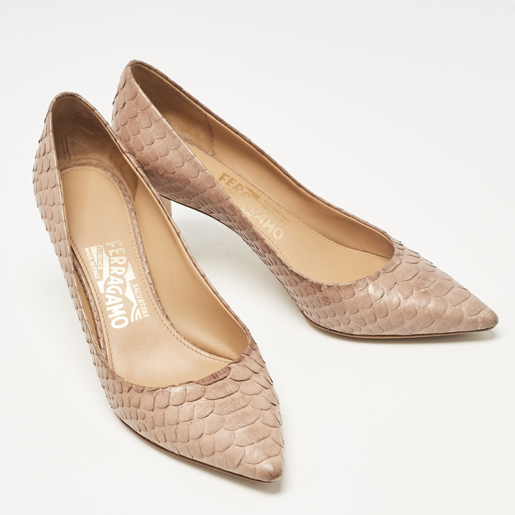 Salvatore Ferragamo Beige Python Susi Pumps Size 38