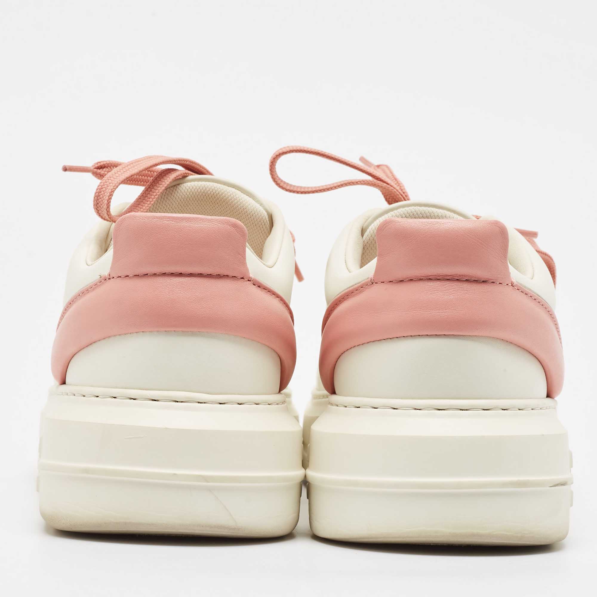 Salvatore Ferragamo Off White/Pink Leather Low Top Sneakers Size 38.5