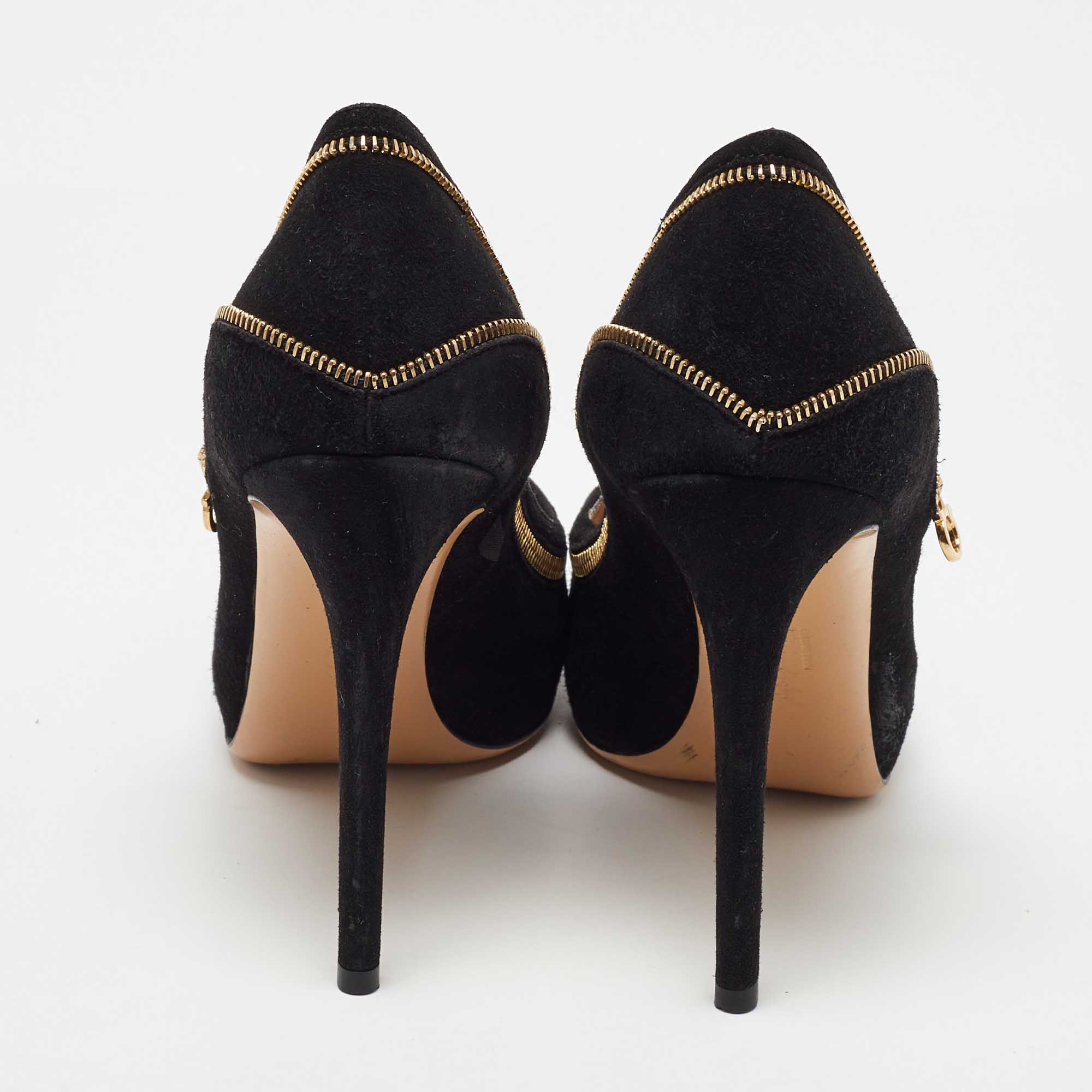 Salvatore Ferragamo Black Suede Rory Zipper Pumps Size 37.5