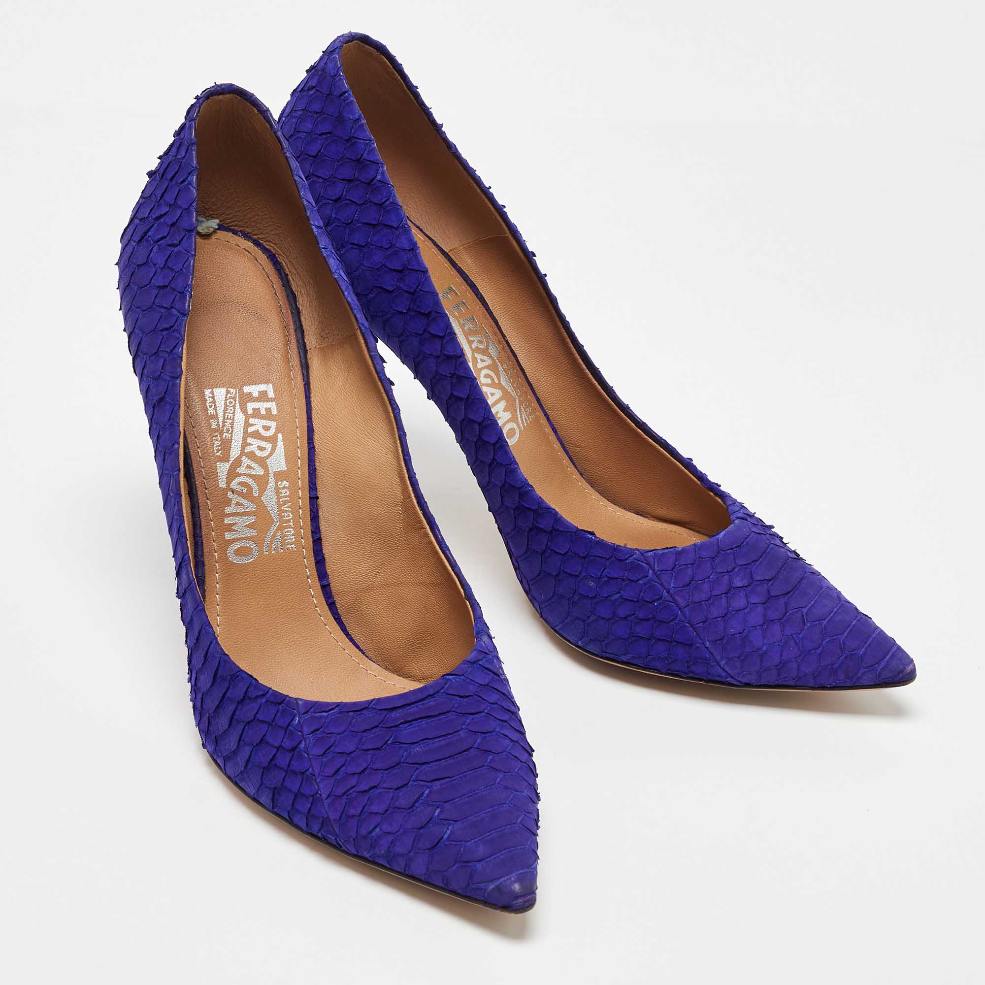 Salvatore Ferragamo Indigo Purple Python Pointed Toe Pumps Size 39