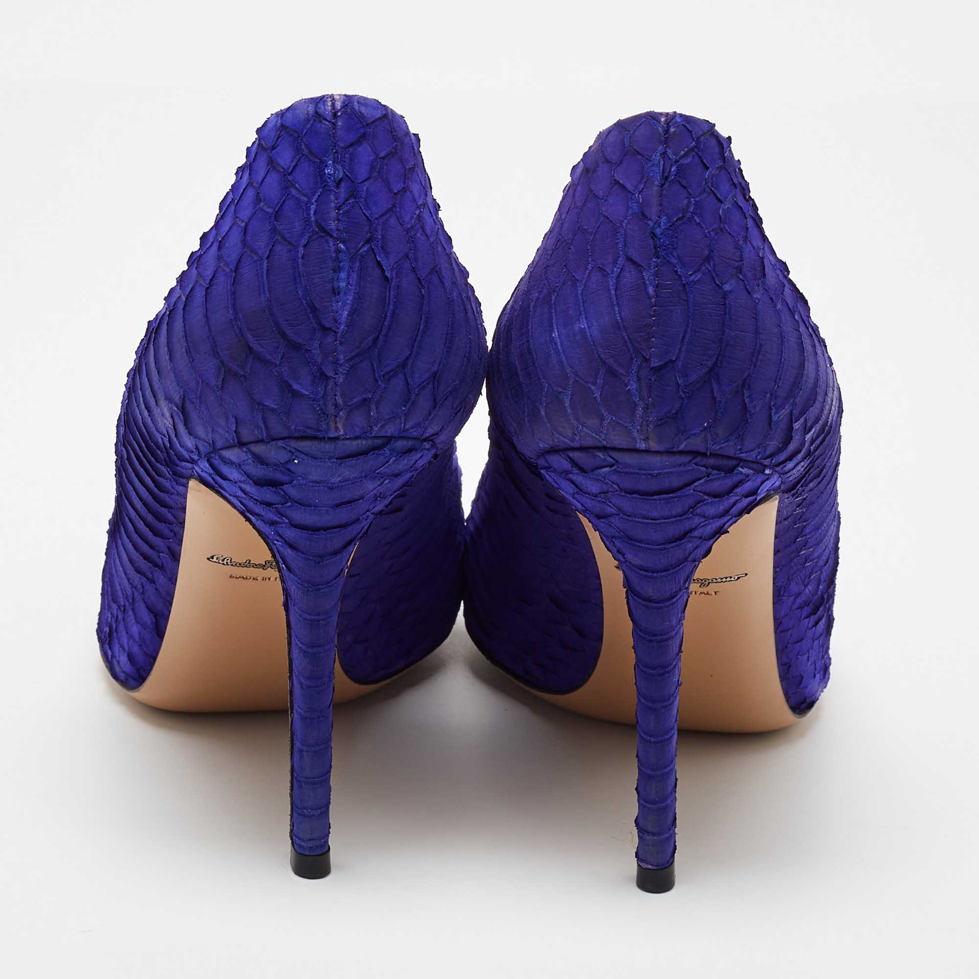 Salvatore Ferragamo Indigo Purple Python Pointed Toe Pumps Size 39