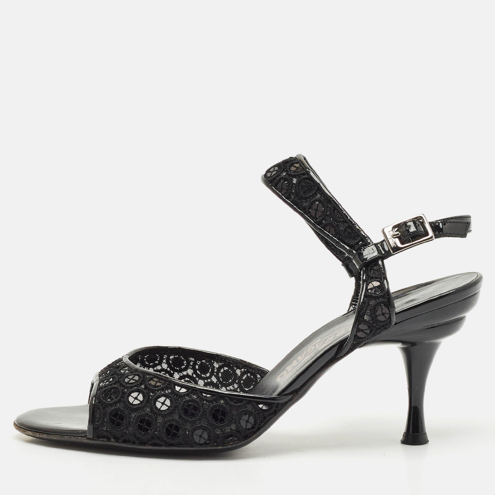 Salvatore Ferragamo Black Mesh and Patent Leather Slingback Sandals Size 39
Salvatore Ferragamo Black Mesh and Patent Leather Slingback Sandals Size 39
