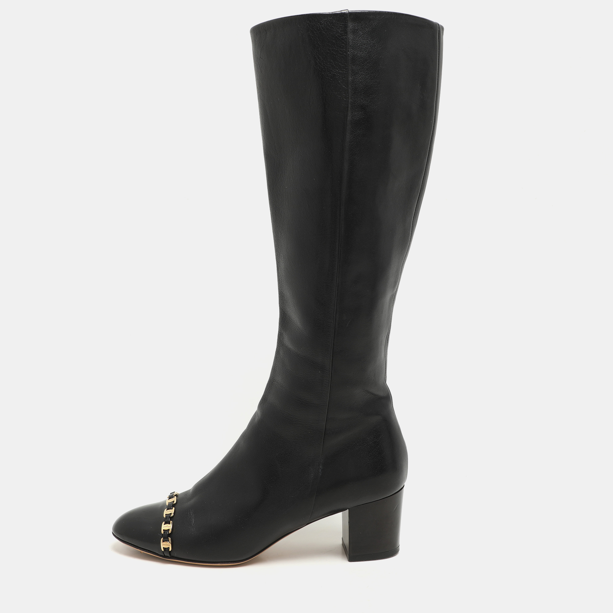 Salvatore Ferragamo Black Leather Cap Toe Nanni Knee Length Boots Size 35.5
Salvatore Ferragamo Black Leather Cap Toe Nanni Knee Length Boots Size 35.5