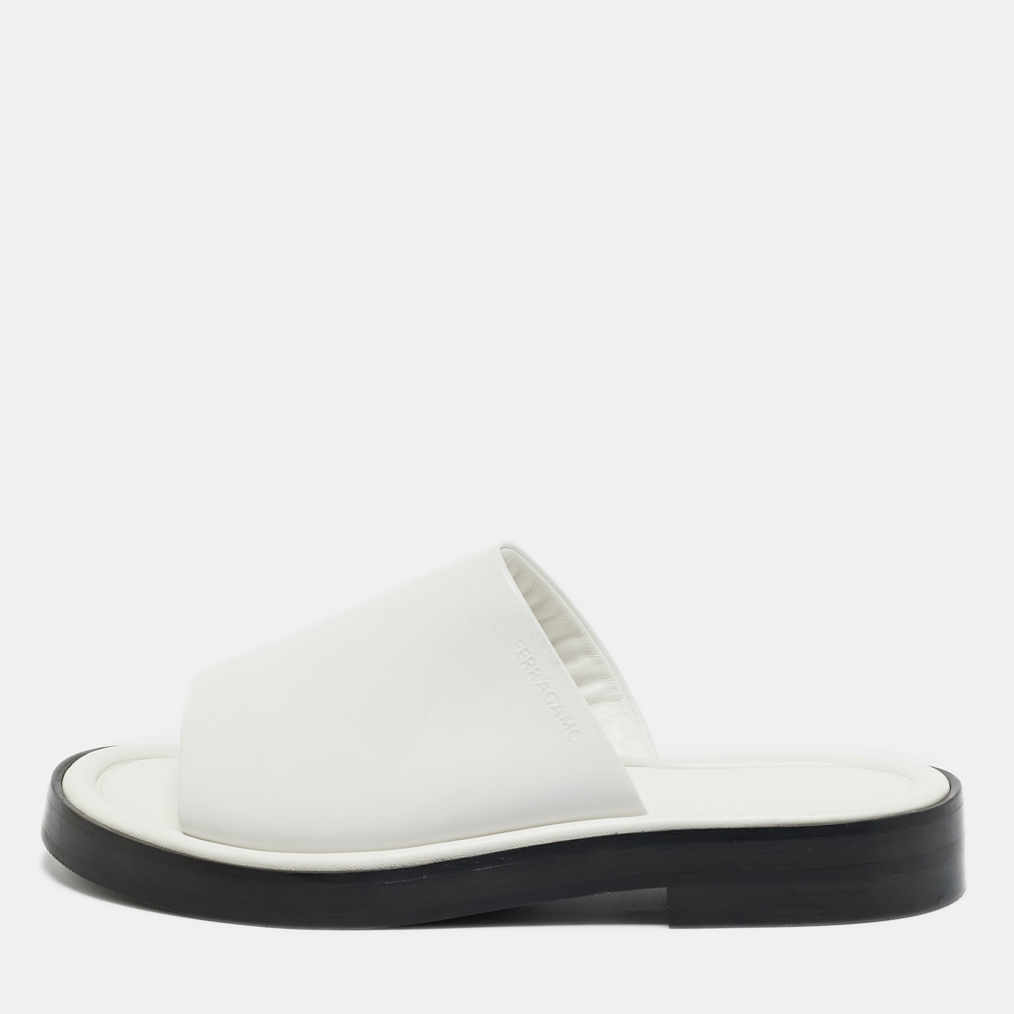 Salvatore Ferragamo White Leather Giunone Flat Sandals Size 39.5 - Salvatore Ferragamo - Modalova