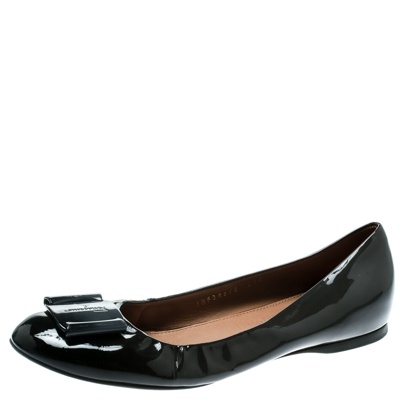 Salvatore Ferragamo Dark Grey Patent Leather Degrade Ballet Flats Size 38.5