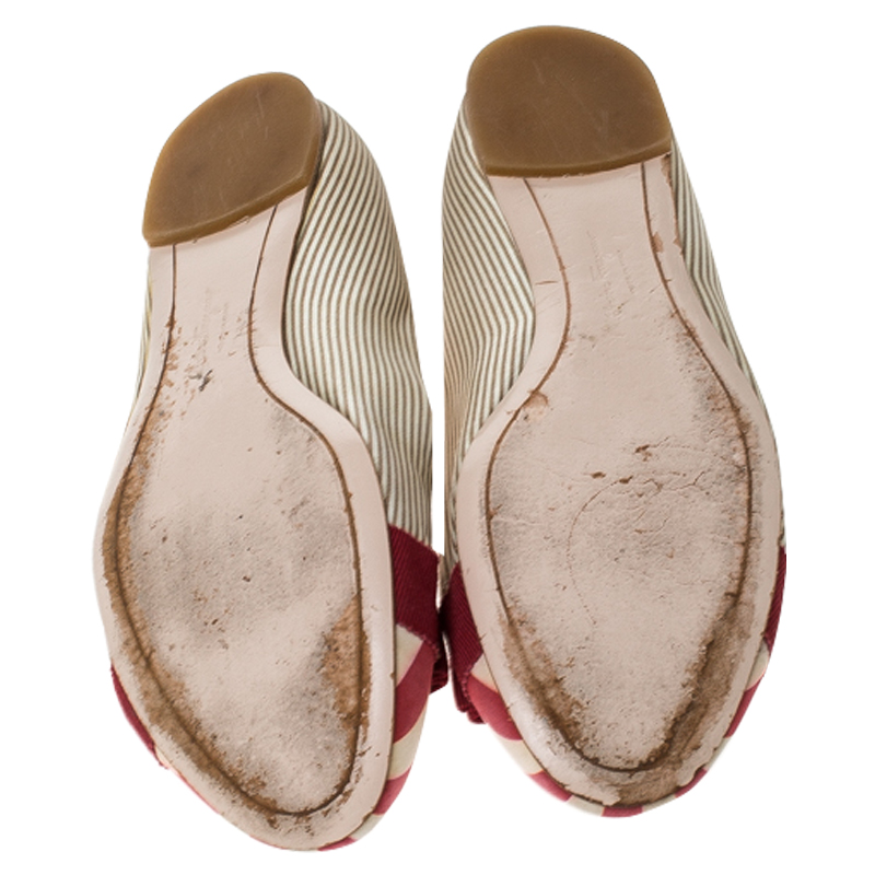 Salvatore Ferragamo Multicolor Fabric Varina Bow Ballet Flats Size 38.5