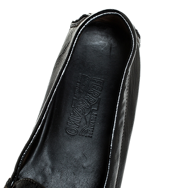Salvatore Ferragamo Black Leather Gancio Bit Loafers Size 38.5