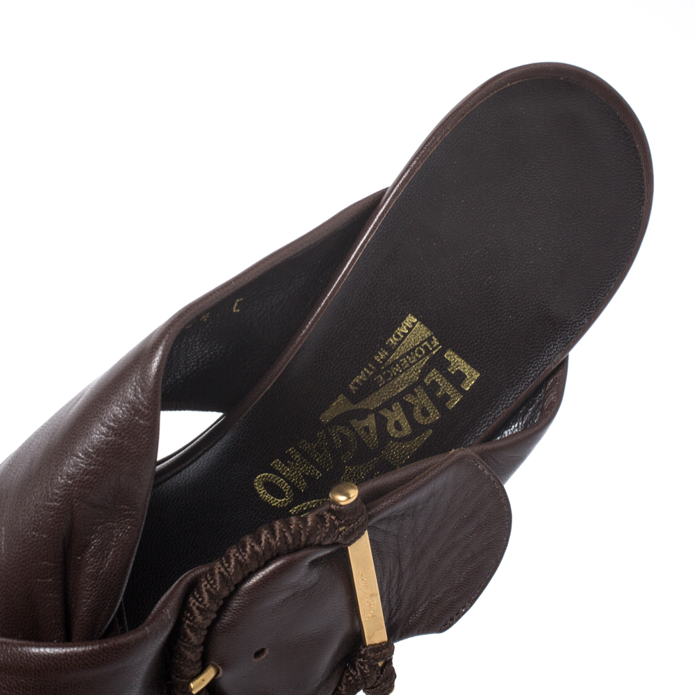 Salvatore Ferragamo Dark Brown Leather Criss Cross Buckle Sandals Size 41