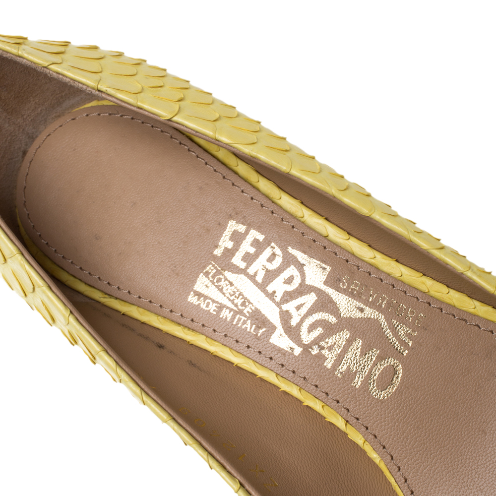 Salvatore Ferragamo Yellow Python Susi Pointed Toe Pumps Size 37.5