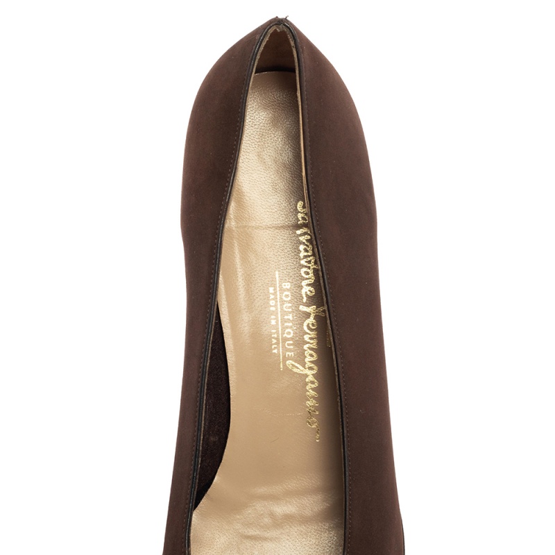 Salvatore Ferragamo Brown Nubuck And Leather Ballet Flats Size 39.5