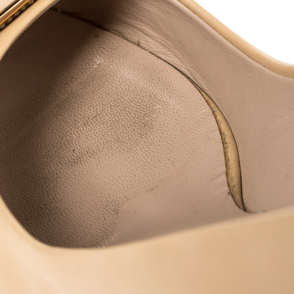 Salvatore Ferragamo Beige Leather Vara Bow Peep Toe Platform Pumps Size 36.5