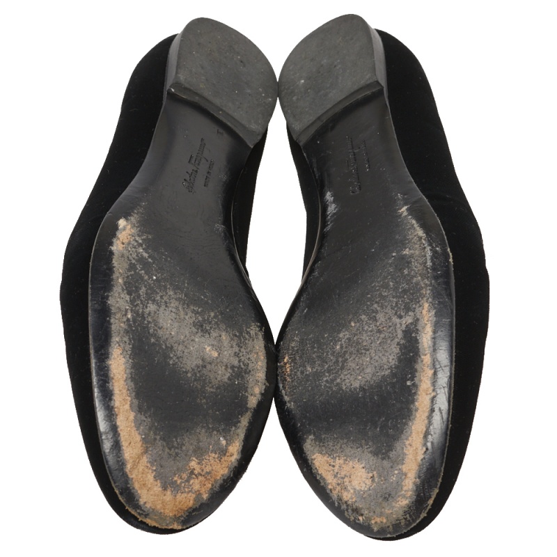 Salvatore Ferragamo Black Velvet Bow Detail Smoking Slippers Size 37.5