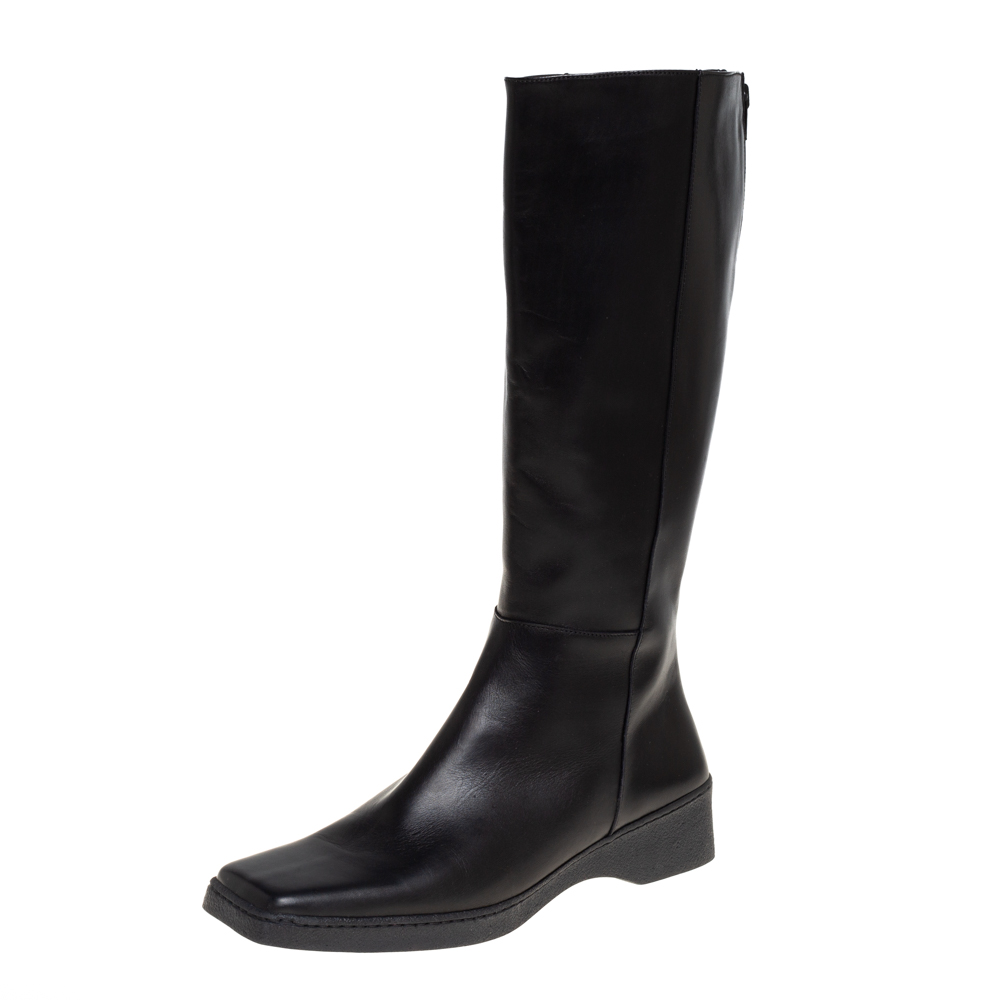 Salvatore Ferragamo Black Leather Square Toe Mid Calf Boots Size 40