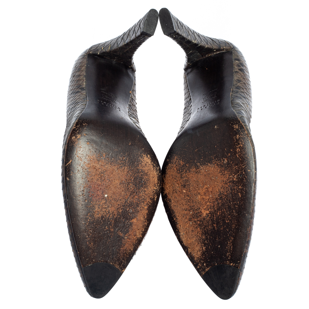 Salvatore Ferragamo Brown Python Embossed Leather Pumps Size 39