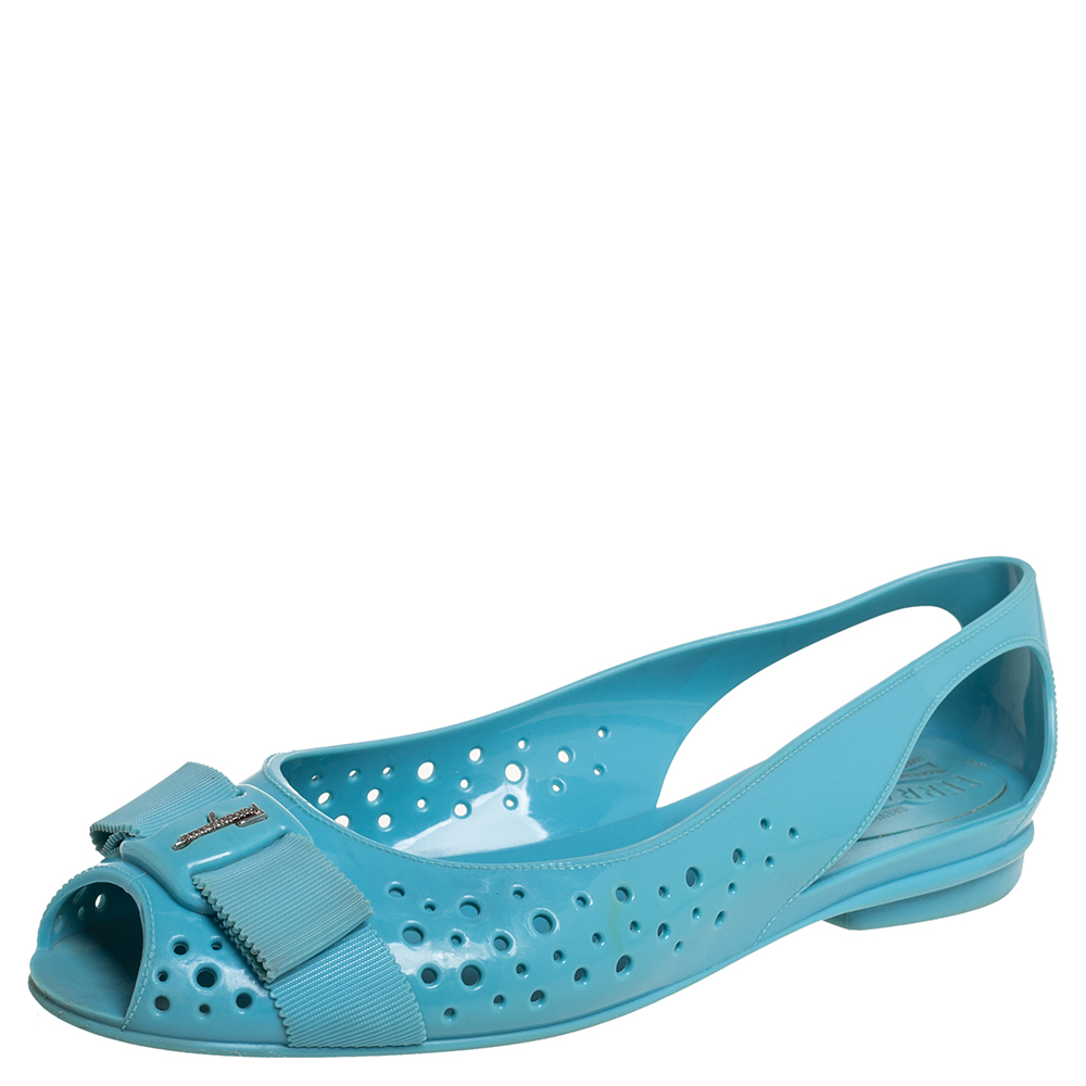Salvatore Ferragamo Blue Rubber Slip on Flats Size 38.5